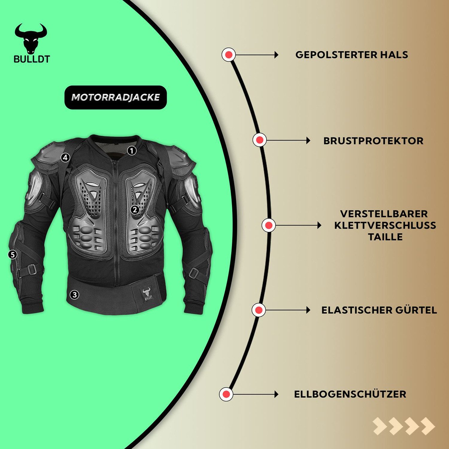 BULLDT Protektorenjacke BLD507, Protektorenjacke Motorrad Motocross Skatebording protektoren