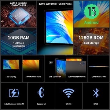HiGrace Octa-Core-Prozessor 10(4+6) GB RAM+128GB ROM(1TB TF) 6800mAh Tablet (11", 128 GB, Android 13, Mit den besten und erstaunlichsten Funktionen, attraktivem Design)