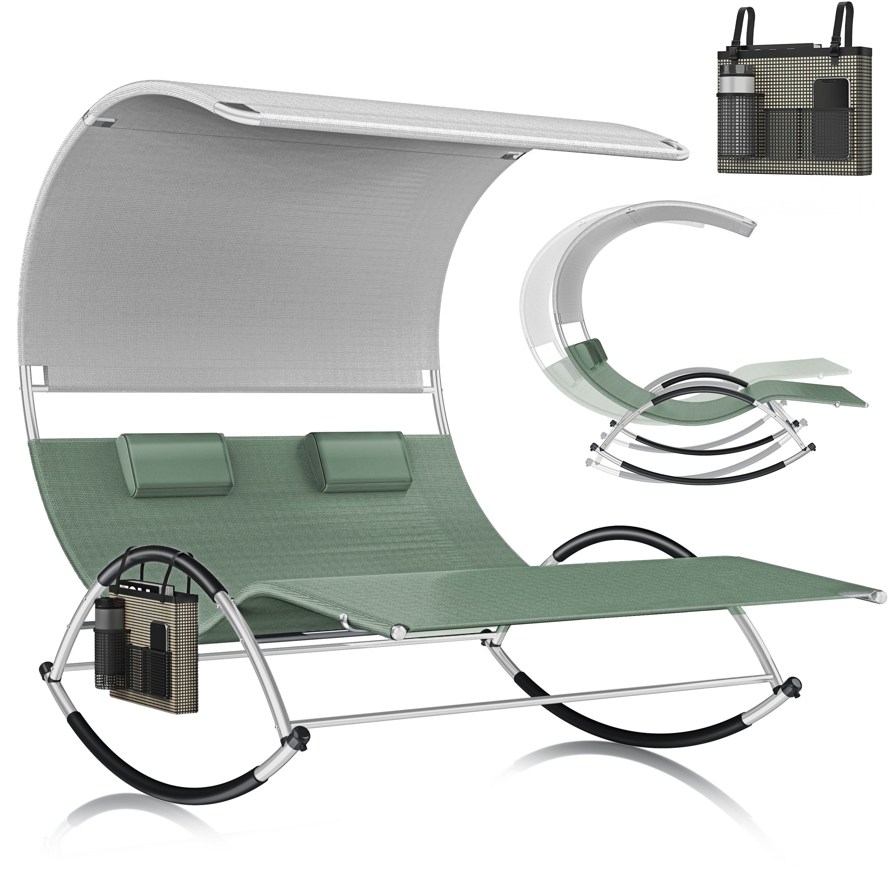 KESSER Gartenliege, Doppelliege Sonnenliege Sonnendach & Kopfkissen, Relaxliege 2 Personen