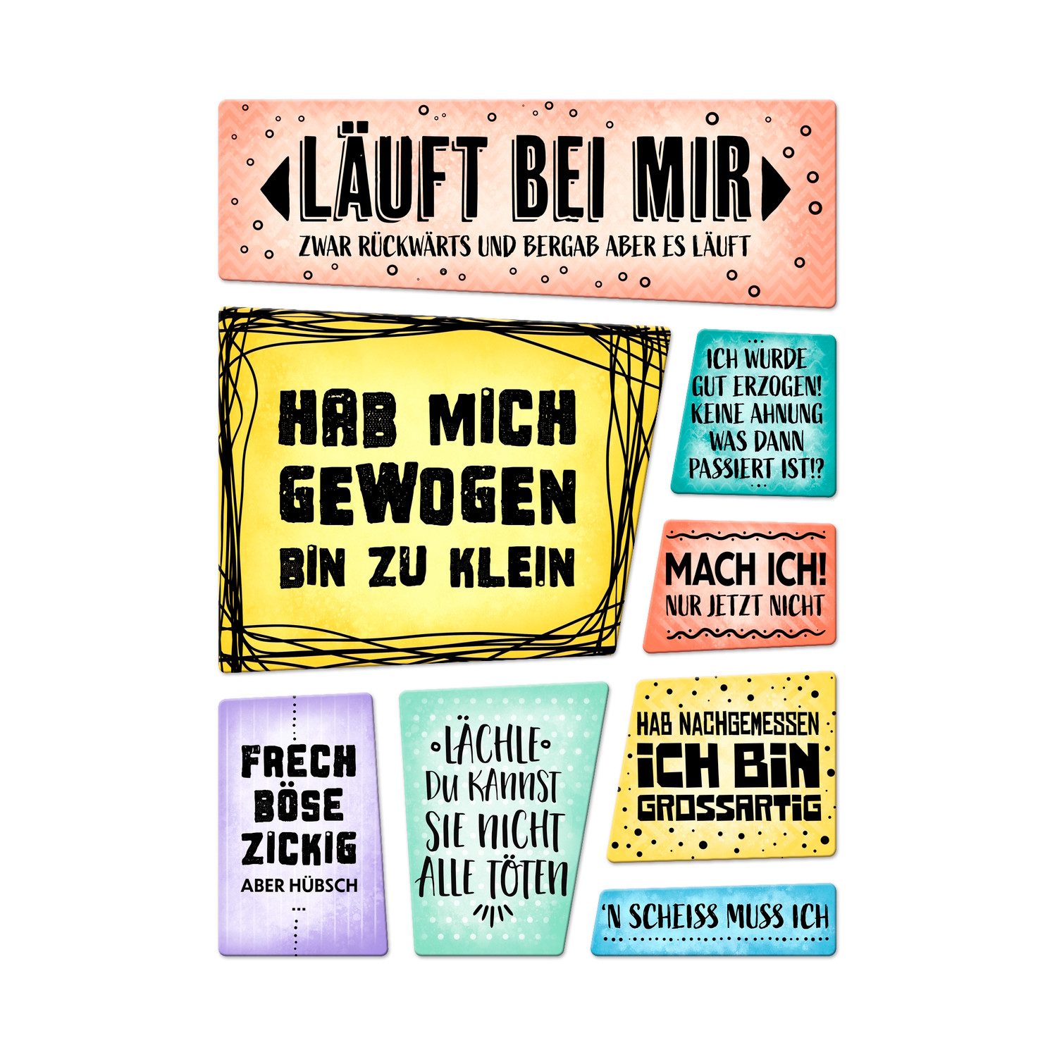 speecheese Magnet Kühlschrankmagnete 8er Set verschiedene Sprüche über mich Leben Ego