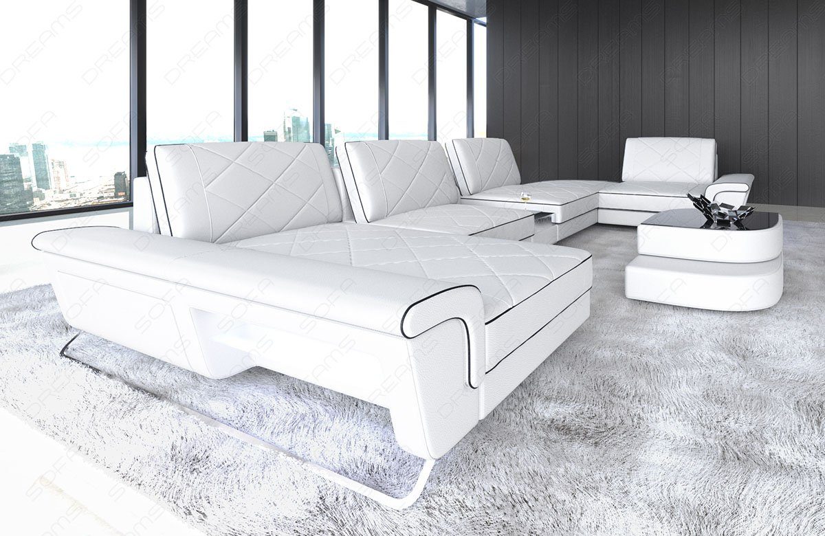 Sofa Dreams Wohnlandschaft Sofa Leder Bari U Form Ledersofa, Couch, mit LED, verstellbare Rückenlehnen, Designersofa