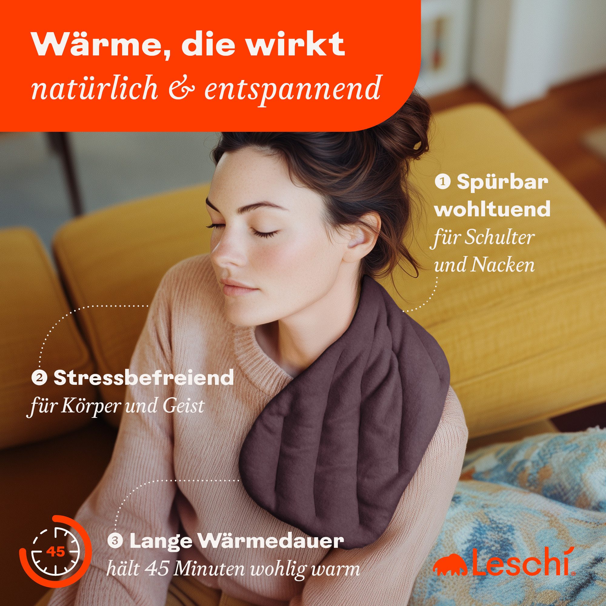 Leschi Wärmekissen mit 8 Kammern, Körnerkissen für Nacken, Schultern und Hals, Rechteck