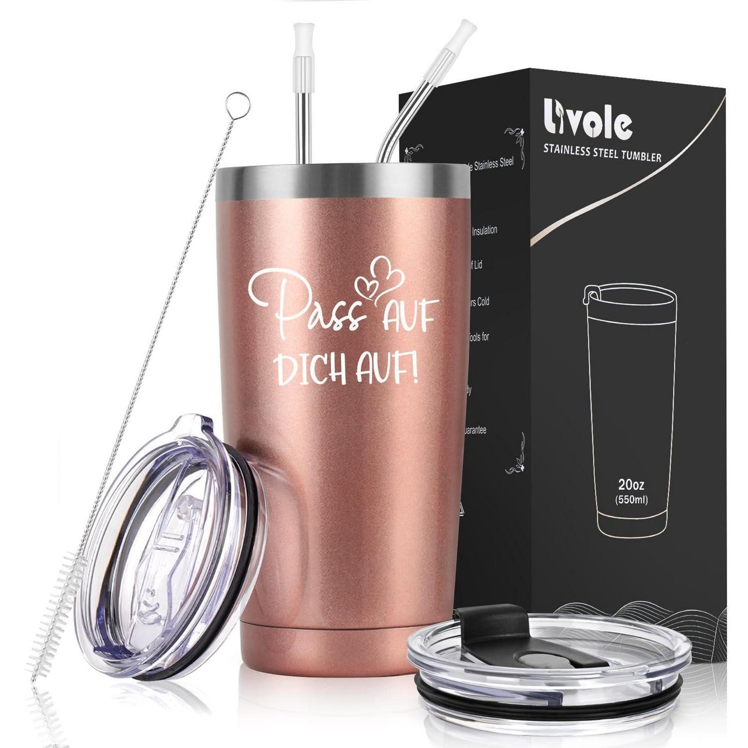 LuxusKollektion Thermobecher Kaffeebecher 600ml Roségold Doppelwandig, Metall