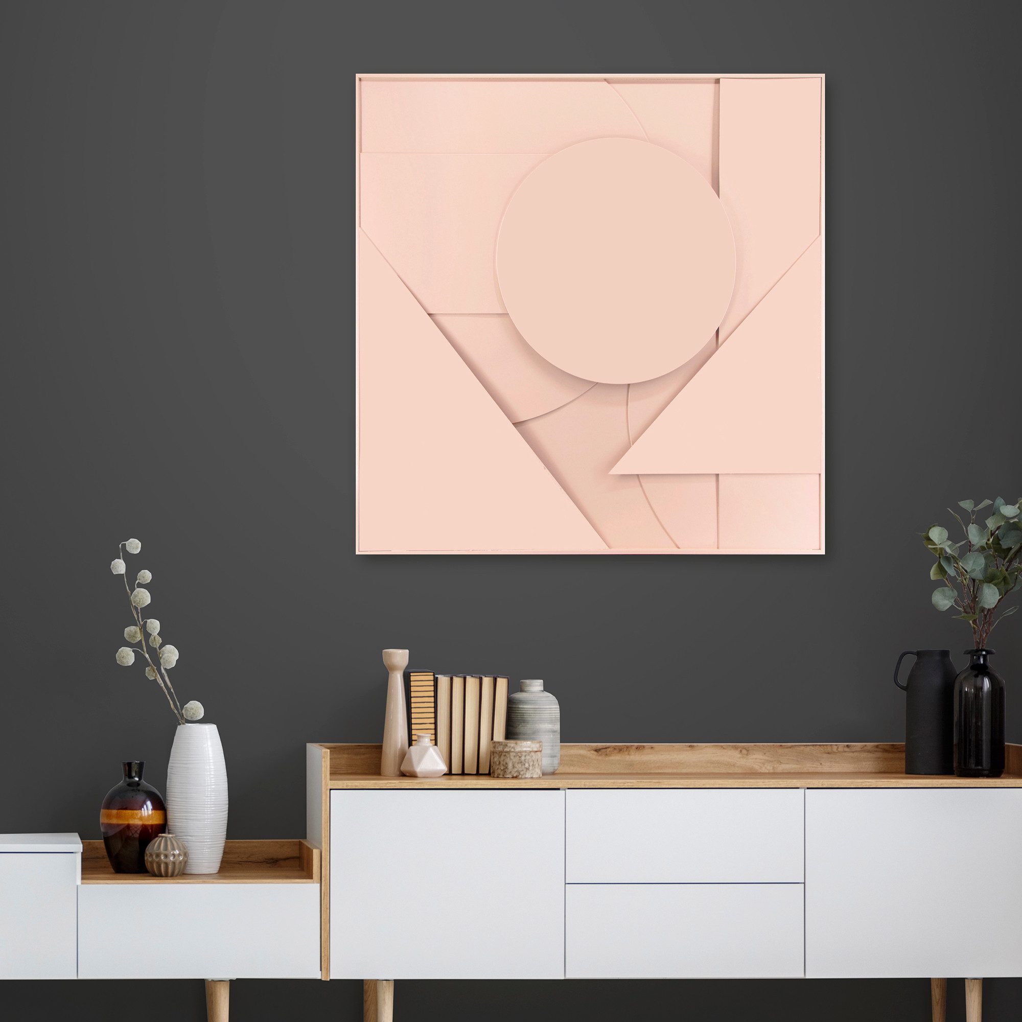 Art for the home Bild mit Rahmen Abstract 3D, (1 St), Wanddeko Ornament Beige 80x80cm