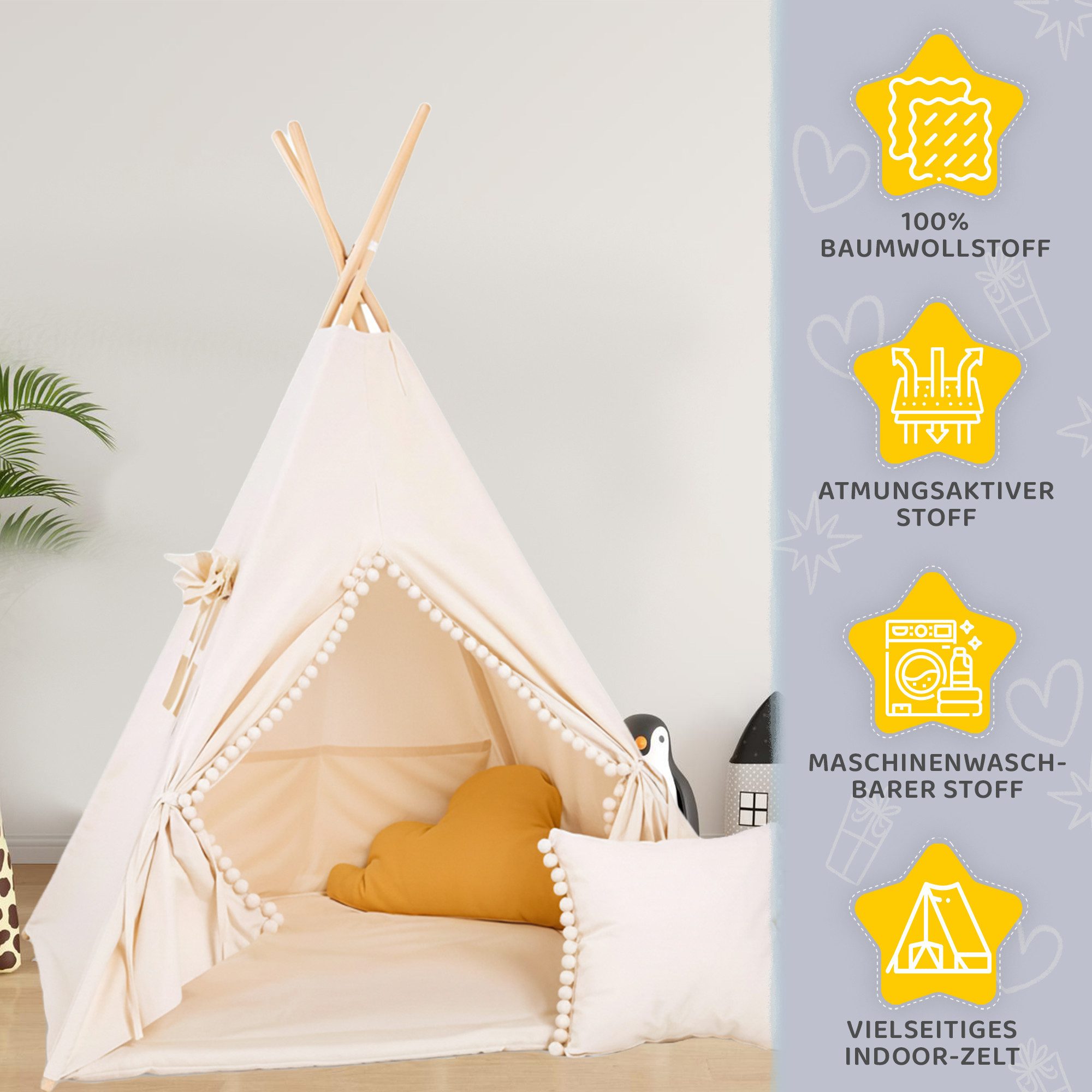 Rainbow Kids Tipi-Zelt Kinderzelt Spielzelt Teepee mit Fenster, Personen: 2 günstig online kaufen