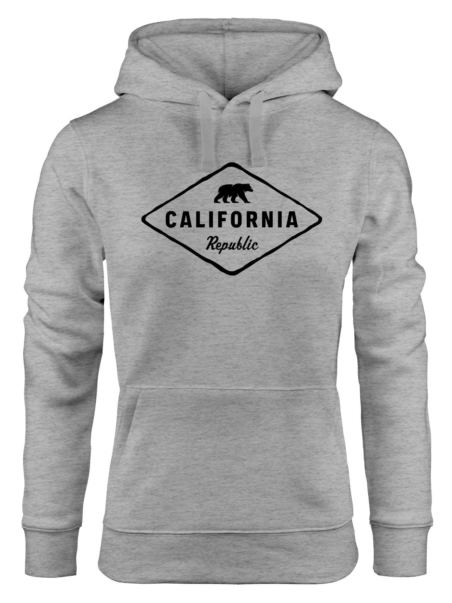 Hoodie Hoodie Damen California Republic Bear Badge Bär Sunshine State USA