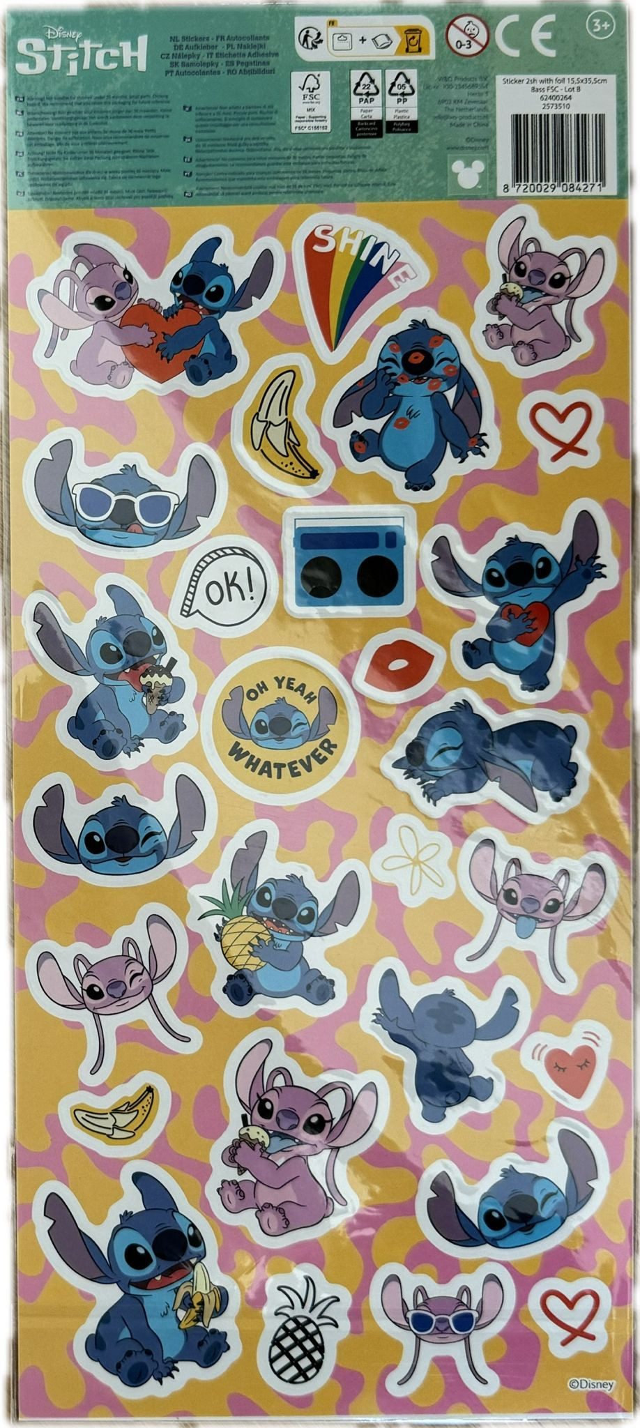 Disney Sticker Lilo&Stitch Aufkleber 2 Bögen über 50 Sticker Klebebilder pink gelb, (Set 2-tlg), mit Angel, Stitch, Schrulle und seine Freunde