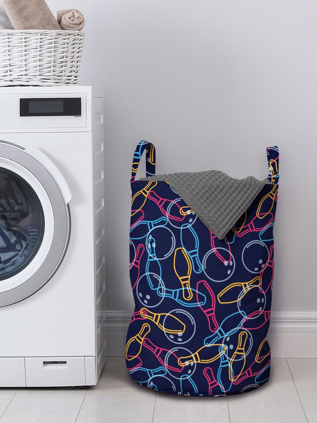 Wäschekorb Wäschesäckchen Waschsalons, Abakuhaus Leuchtende Farbe für Outlines Griffen Kordelzugverschluss mit Bowling