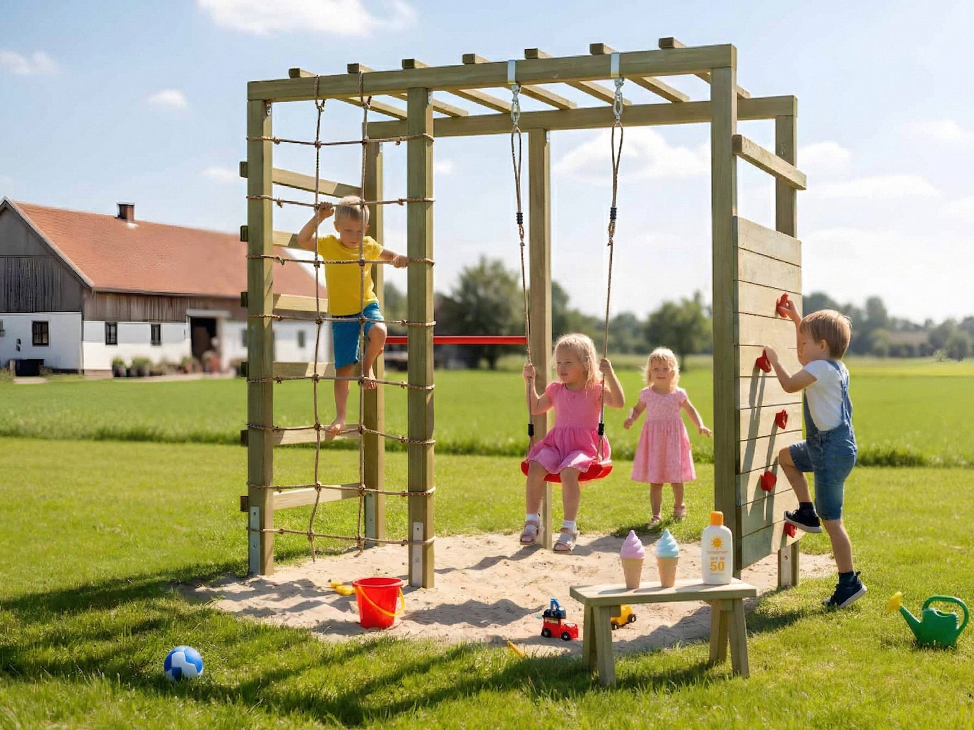 Belladoor Spielturm Spielturm Klettergerüst HANGO Leo Swing KDI grün