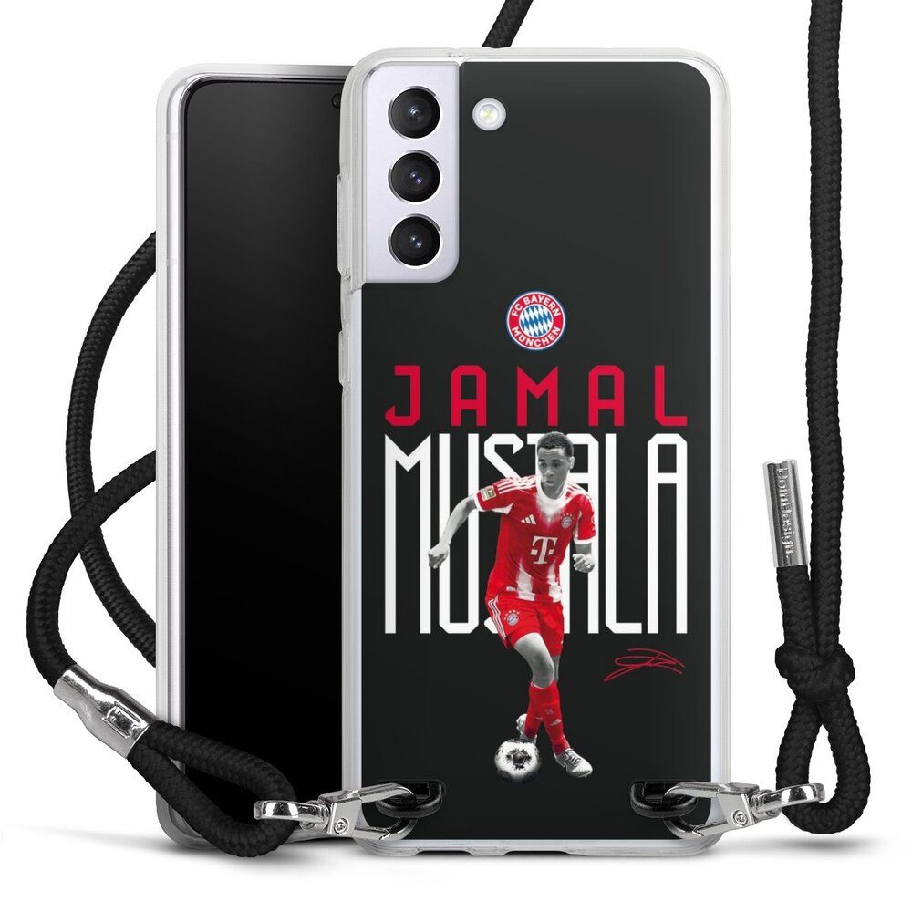 DeinDesign Handyhülle FC Bayern München Jamal Musiala Offizielles Lizenzprodukt, Samsung Galaxy S21+ 5G Handykette Hülle mit Band Case zum Umhängen