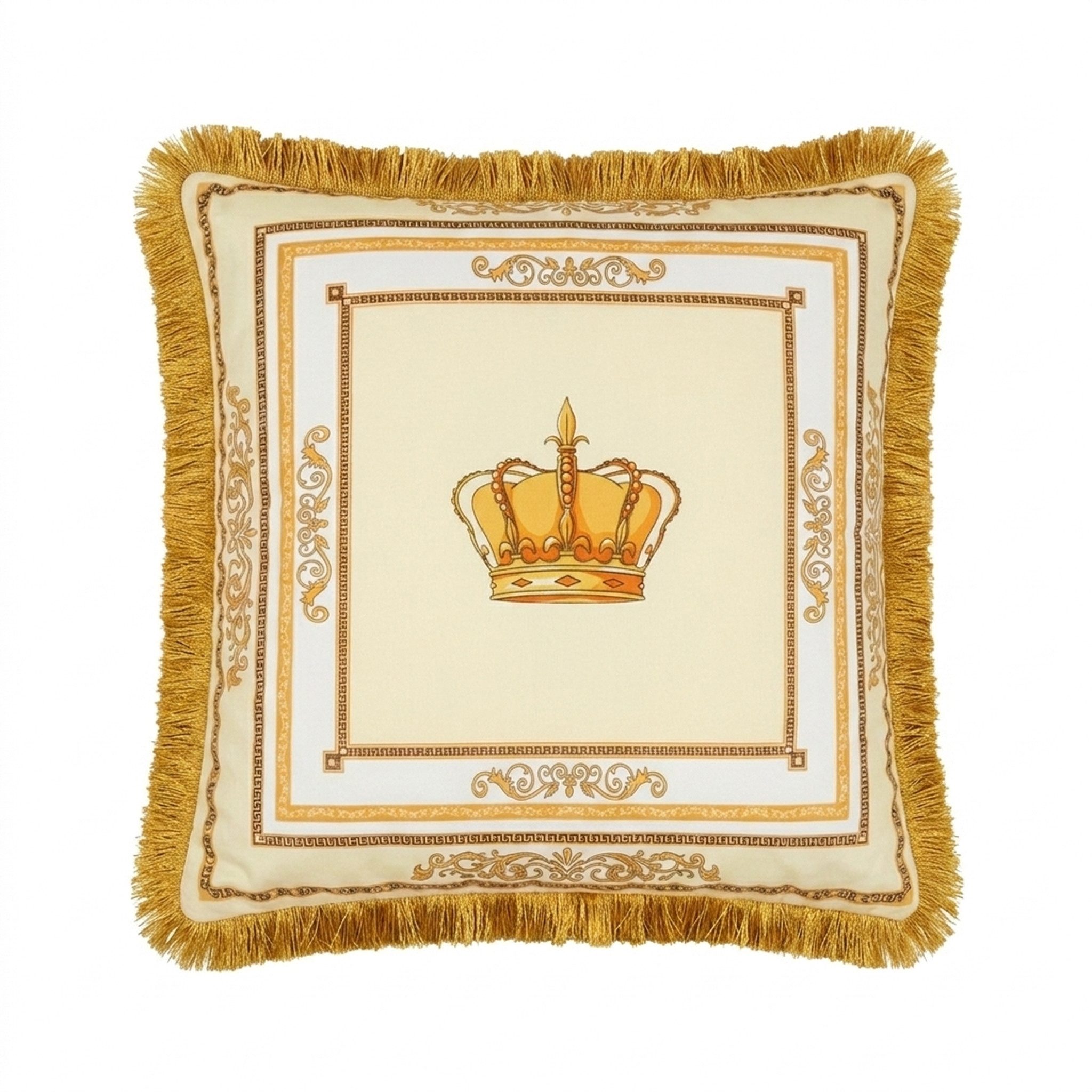 Belle Arti Dekokissen Samt/Dekokissen mit Löwen- oder Kronenmotiv, Beige/Weiß 45x45, 60x60