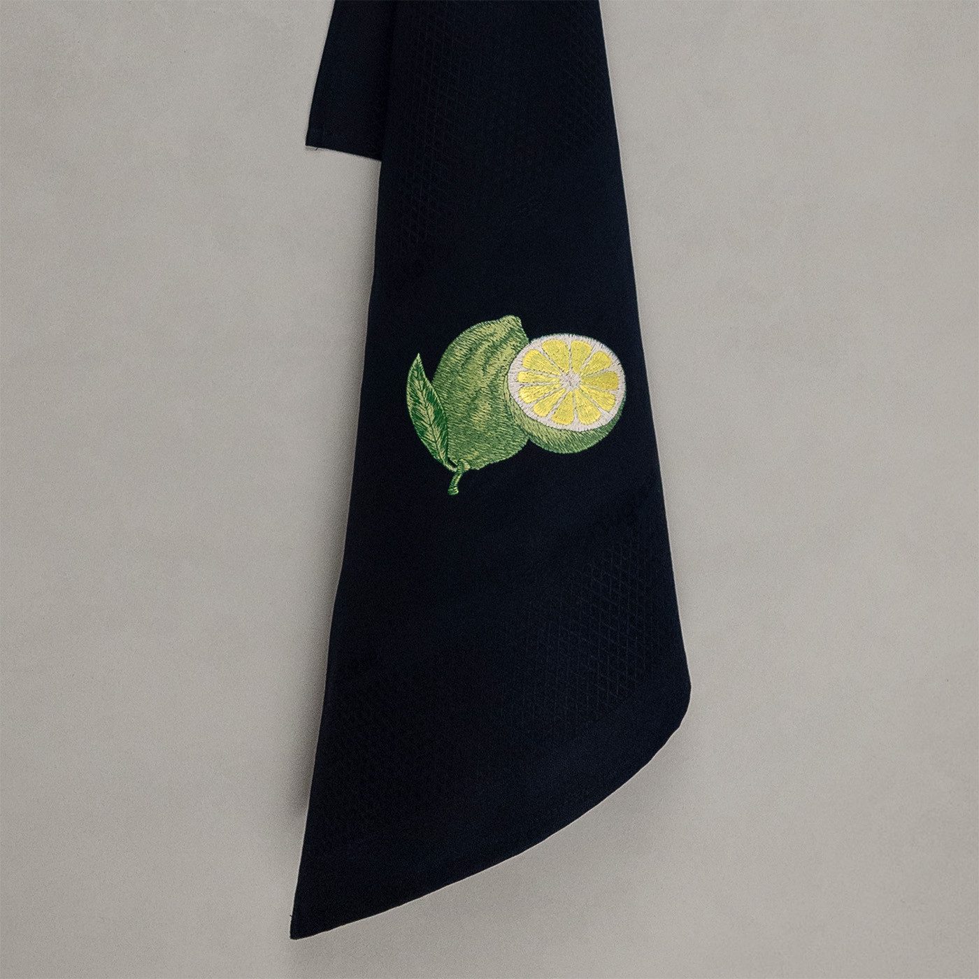 Vista Portuguese Geschirrtuch Limette mit exklusiver Stickerei, 100 % Baumwolle, schwarz