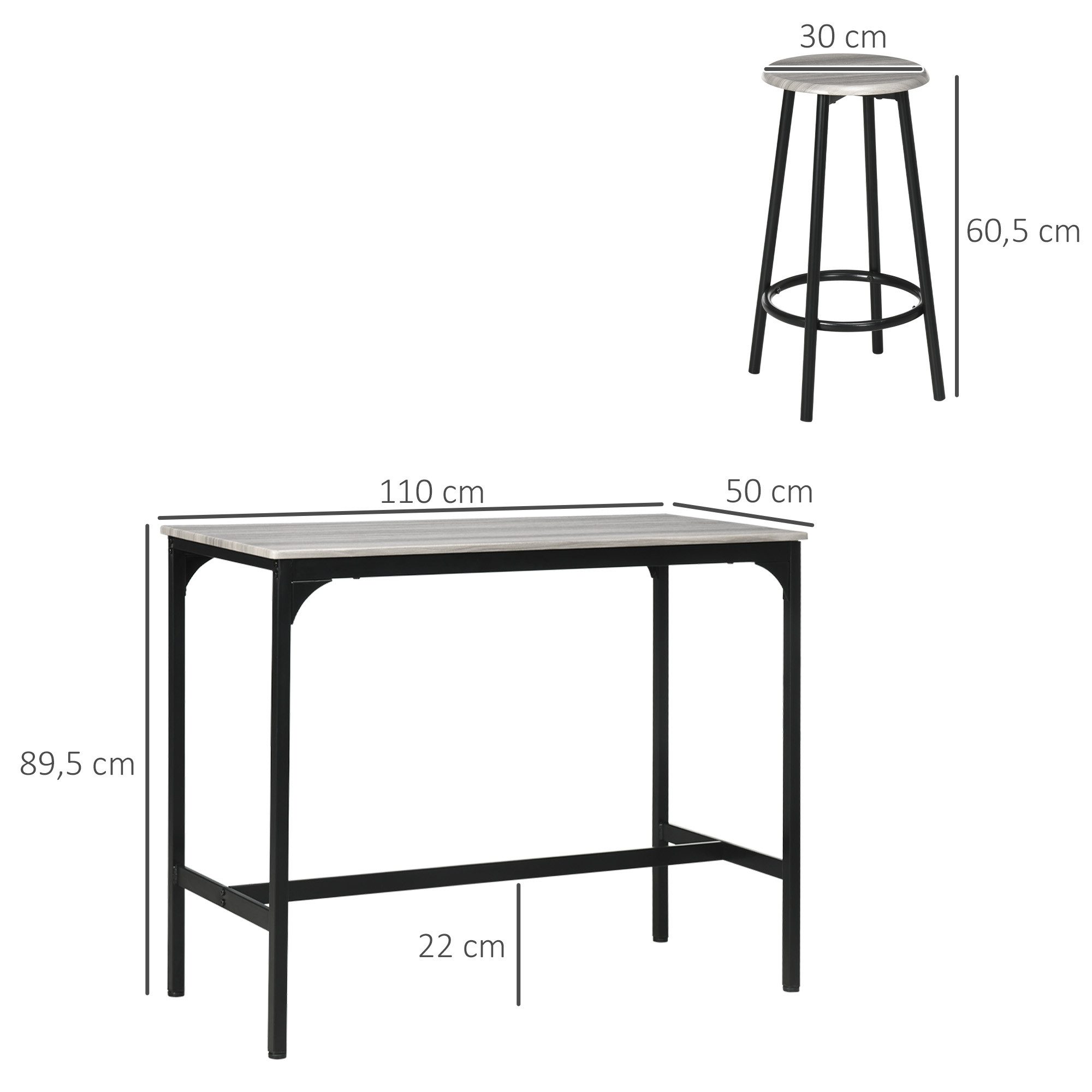 HOMCOM Bargruppe Tresentisch mit Fußstütze, (Set, 1 Tisch, 4 Stühle), Hocker unter Tisch verstaubar – Bild 3 von 5