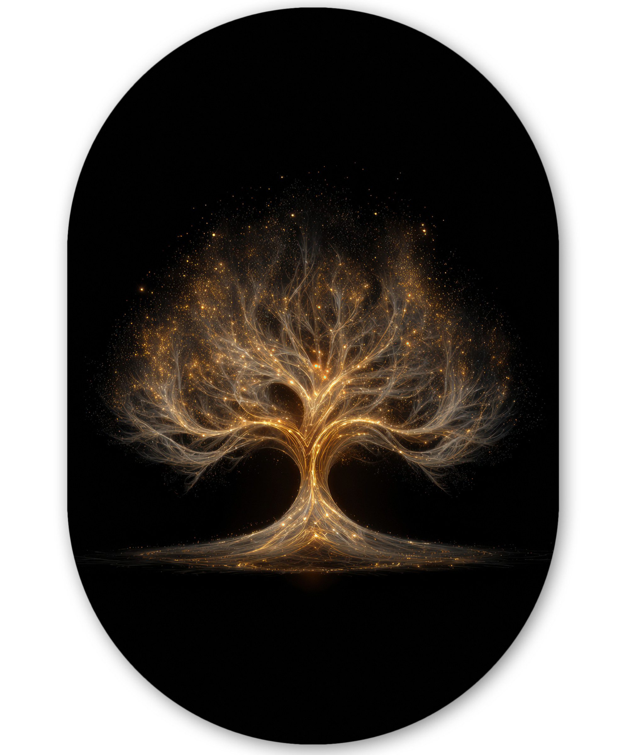 MuchoWow Gemälde Lichter - Baum - Abstrakt - Schwarz, Fotodruck (1 St), Wandbild Oval, Wohnzimmer oder Schlafzimmer Wanddekoration, 40x60 cm
