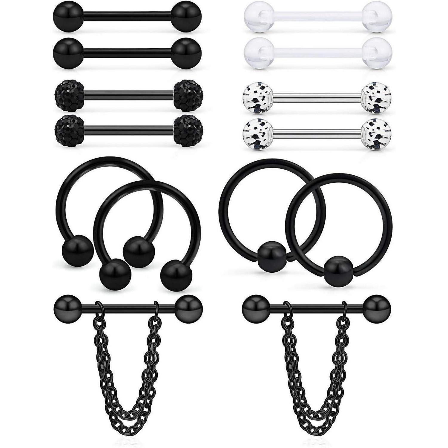 LAURITAMI Brustwarzenpiercing Brustwarzenpiercing Nippelpiercing Edelstahl Herz Barbell Schwarz