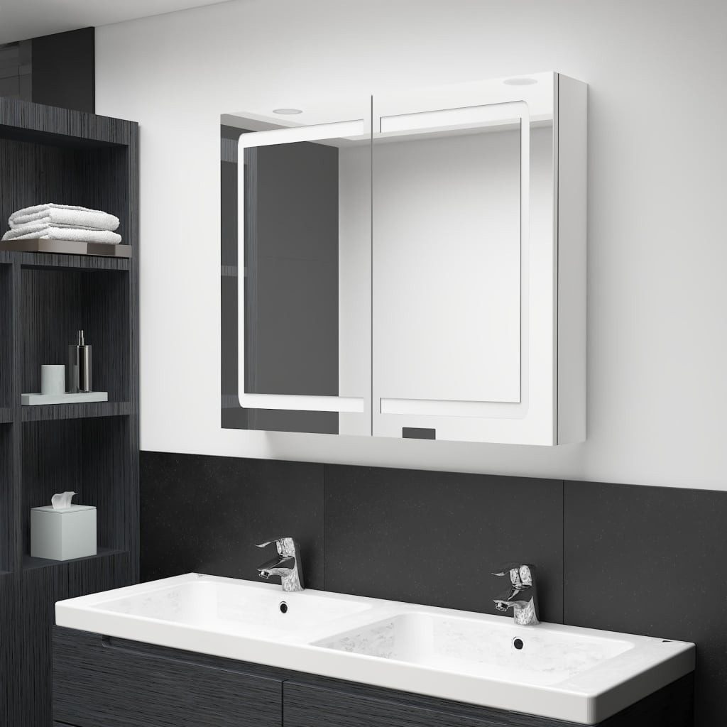 vidaXL Spiegelschrank LED Bad Spiegelschrank Glänzendes Weiß 80x12x68 cm Ba günstig online kaufen