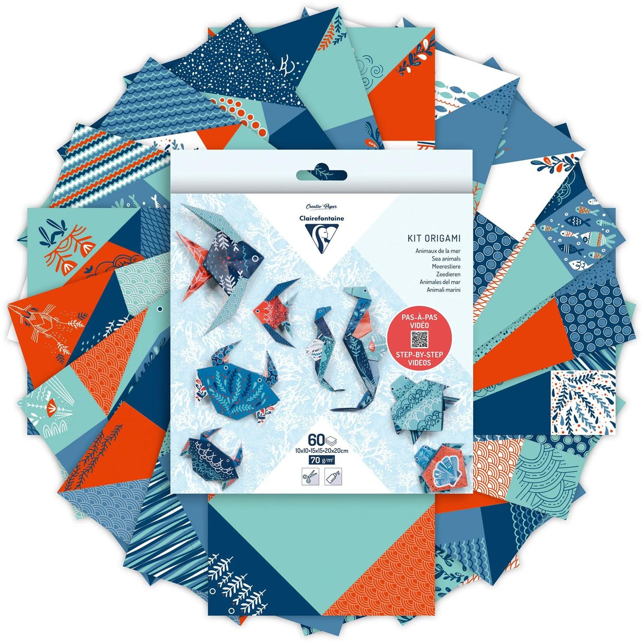CLAIREFONTAINE Bastelkartonpapier Clairefontaine Origami, 60Bl 3 Formate, Fauna