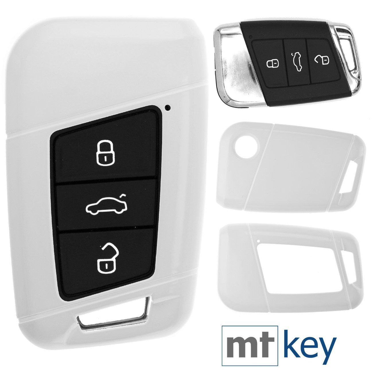 mt-key Schlüsseltasche Autoschlüssel Hardcover Schutzhülle Weiß, für VW Arteon T-Roc Passat B8 Skoda Superb KEYLESS SMARTKEY