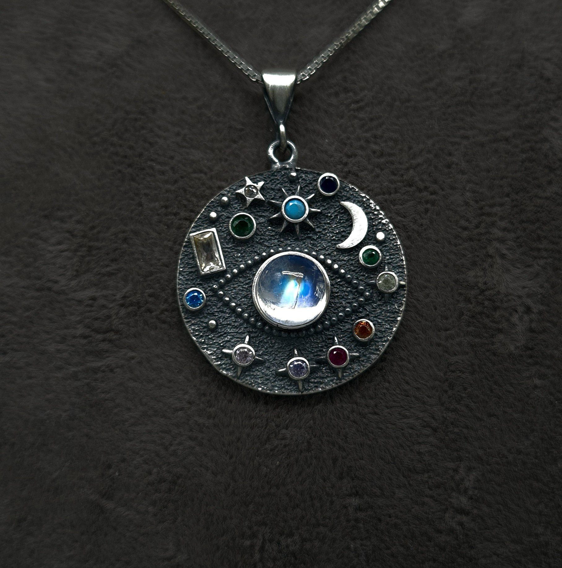 NAHLE Silberkette mystisches Auge mit Mondstein Silber Damen Halskette (inklusive Schmuckbox), 925 Silber Anhänger - rhodiniert