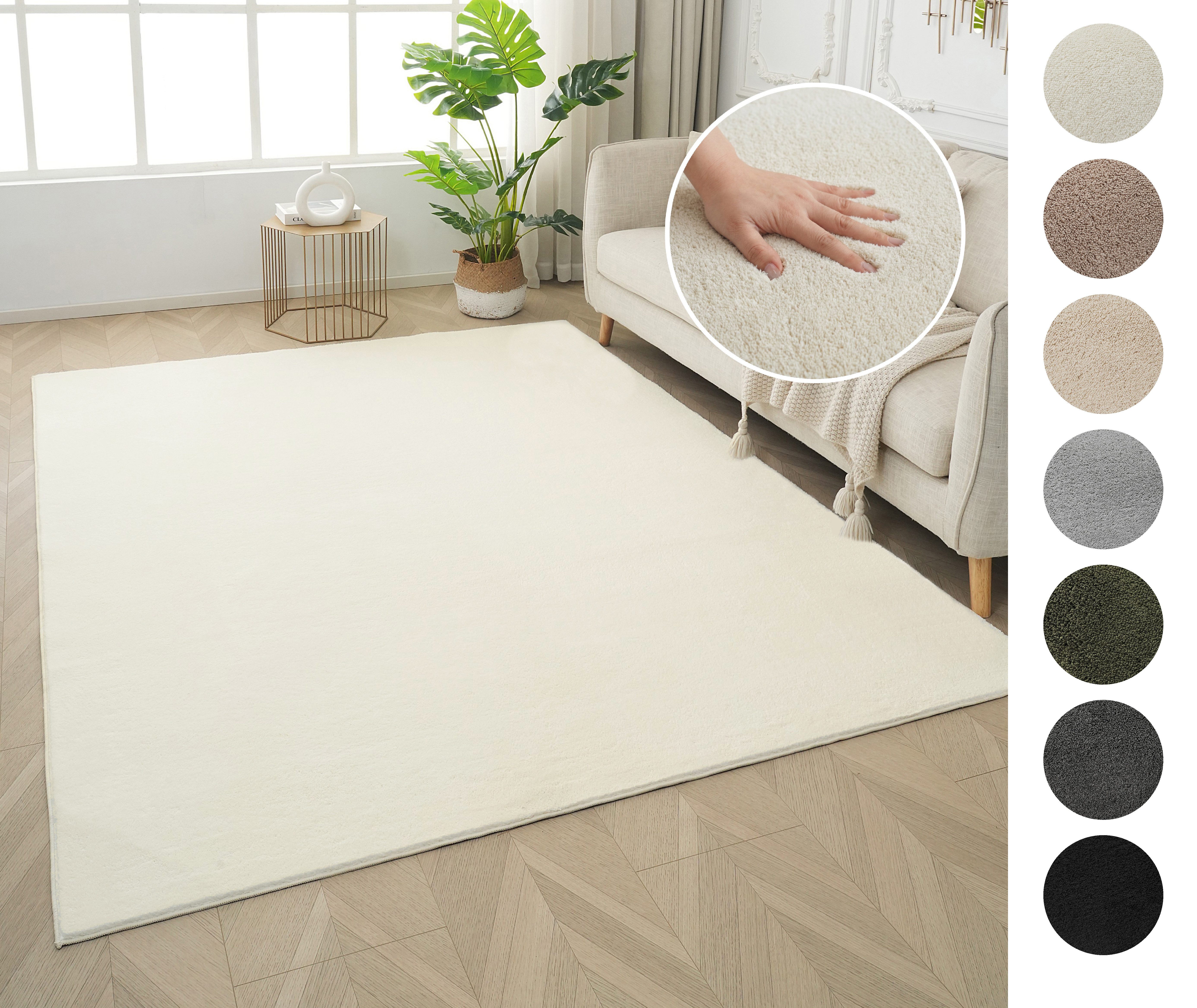 OTTO home Teppich Cali, in Standard- und Premium-Qualität, 13 mm oder 16 mm Höhe, rechteckig, Uni-Farben, kuschelig, & weich, waschbar, Wohnzimmer, Schlafzimmer