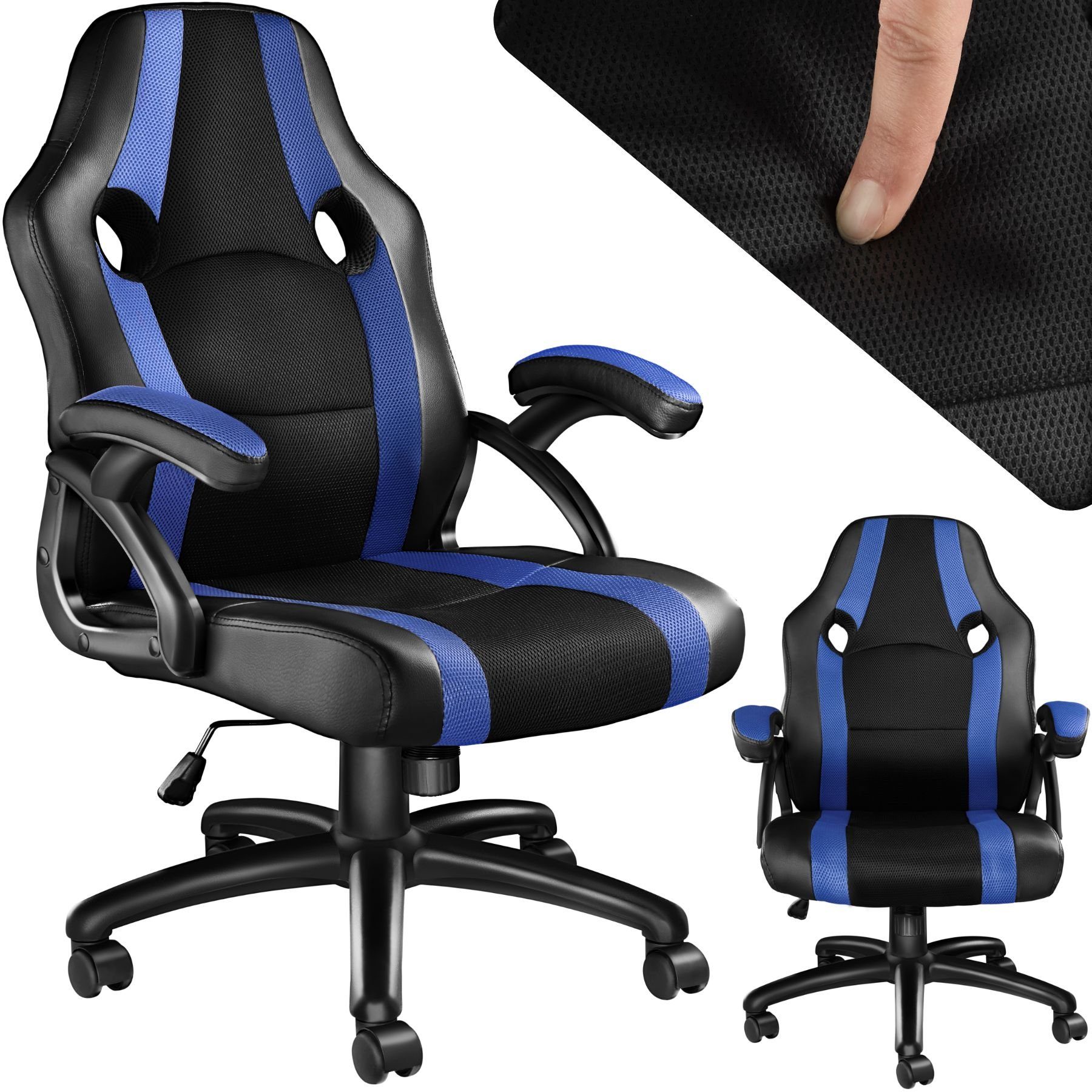 tectake Gaming-Stuhl Benny (1er, 1 St), einstellbare Wippmechanik schwarz/blau