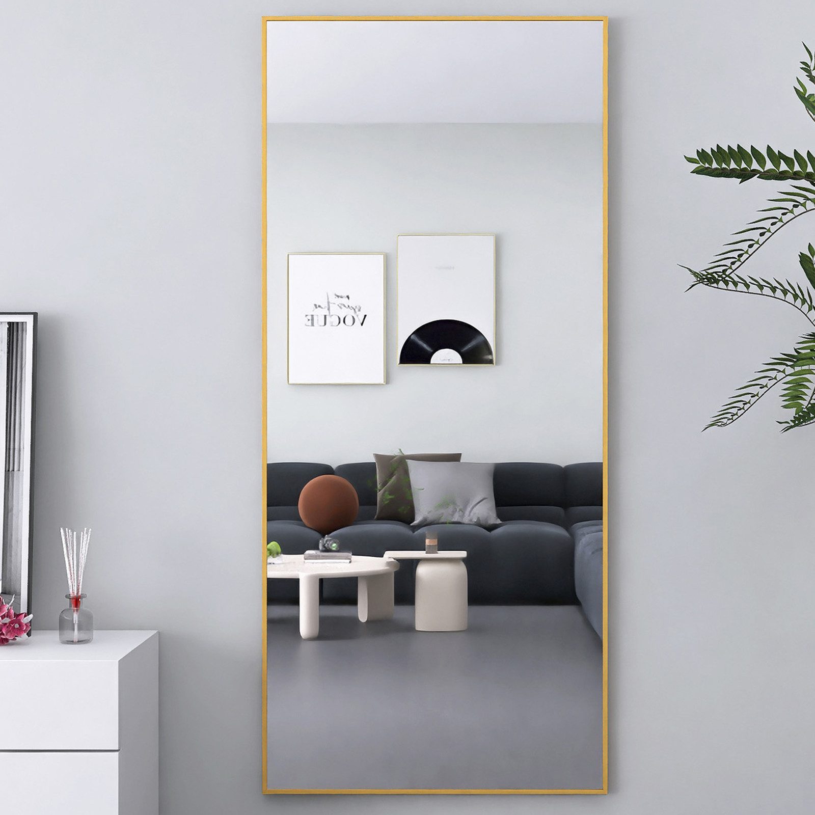 zebery Ganzkörperspiegel Großer Standspiegel mit Metallrahmen und verstärktem Glas (Set, 1-St., HD-Spiegelung, 180*80cm), Gold