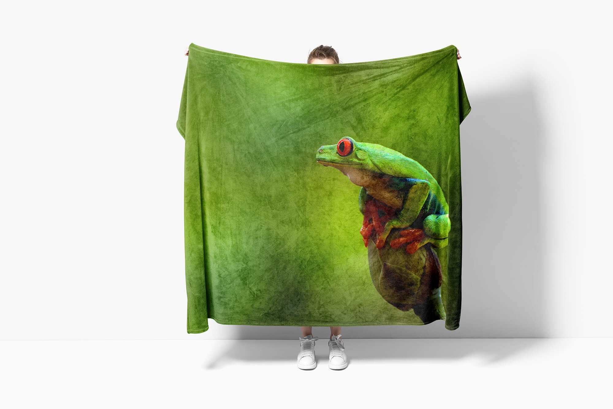 Sinus Art Handtücher Handtuch (1-St), Tiermotiv Frosch Saunatuch mit auf, Strandhandtuch Baumwolle-Polyester-Mix Kuscheldecke Handtuch grüner