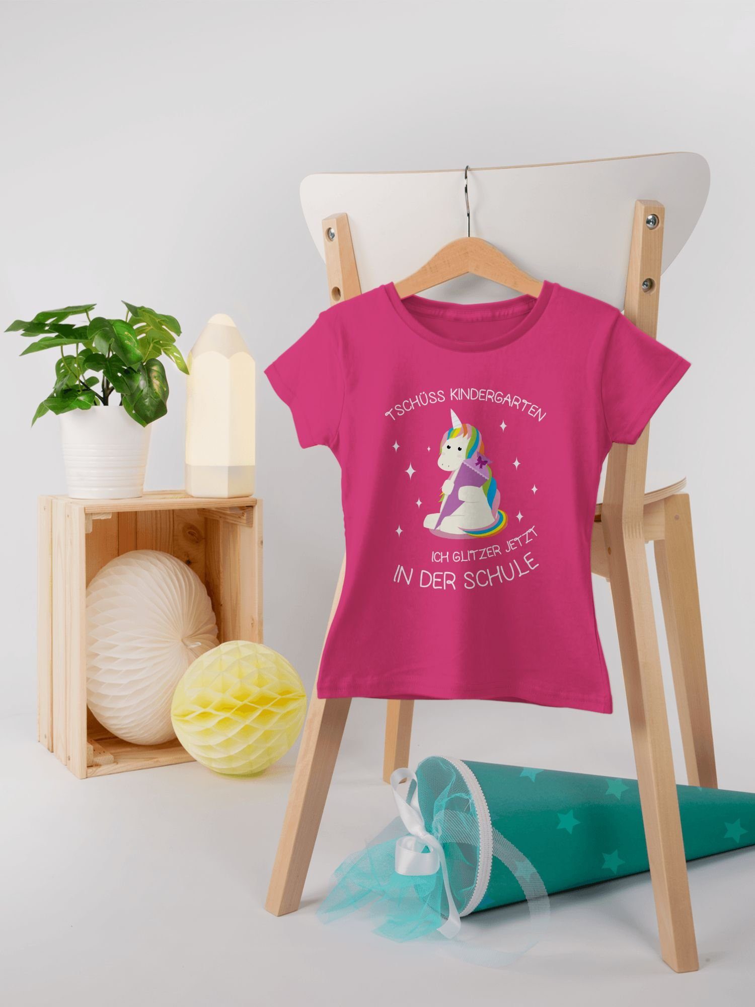 Tschüss Fuchsia Mädchen Kindergarten Einhorn T-Shirt 1 Shirtracer Einschulung