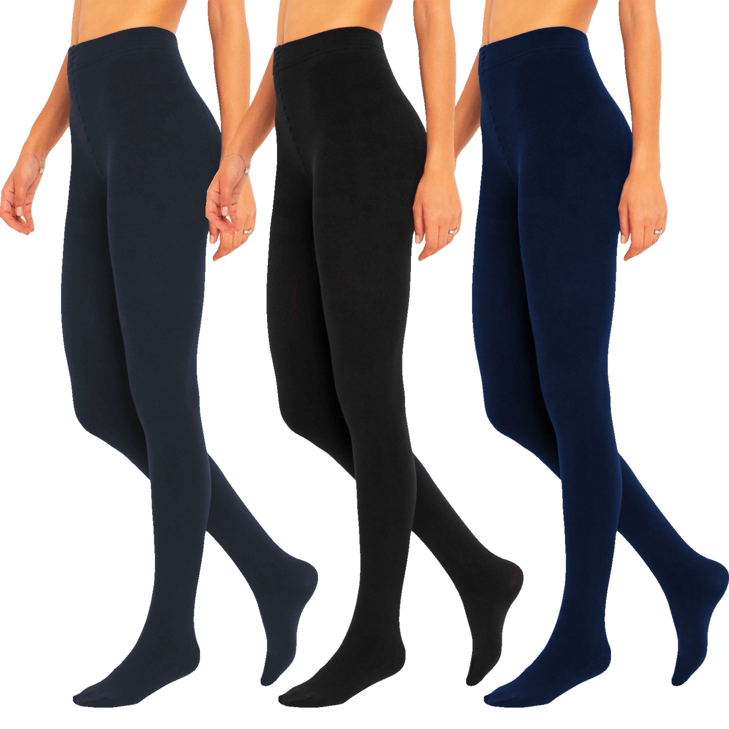 TEXEMP Thermostrumpfhose Thermo Strumpfhosen Damen Warm Fleece 3er Pack Baumwolle Winter (Set 3 St. 3er-Pack) Atmungsaktiv, Wärmend, Klimaregulierend