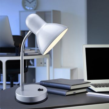 etc-shop Schreibtischlampe, Leuchtmittel nicht inklusive, Praktische Tischleuchte Metall Kunststoff silber - BASIC