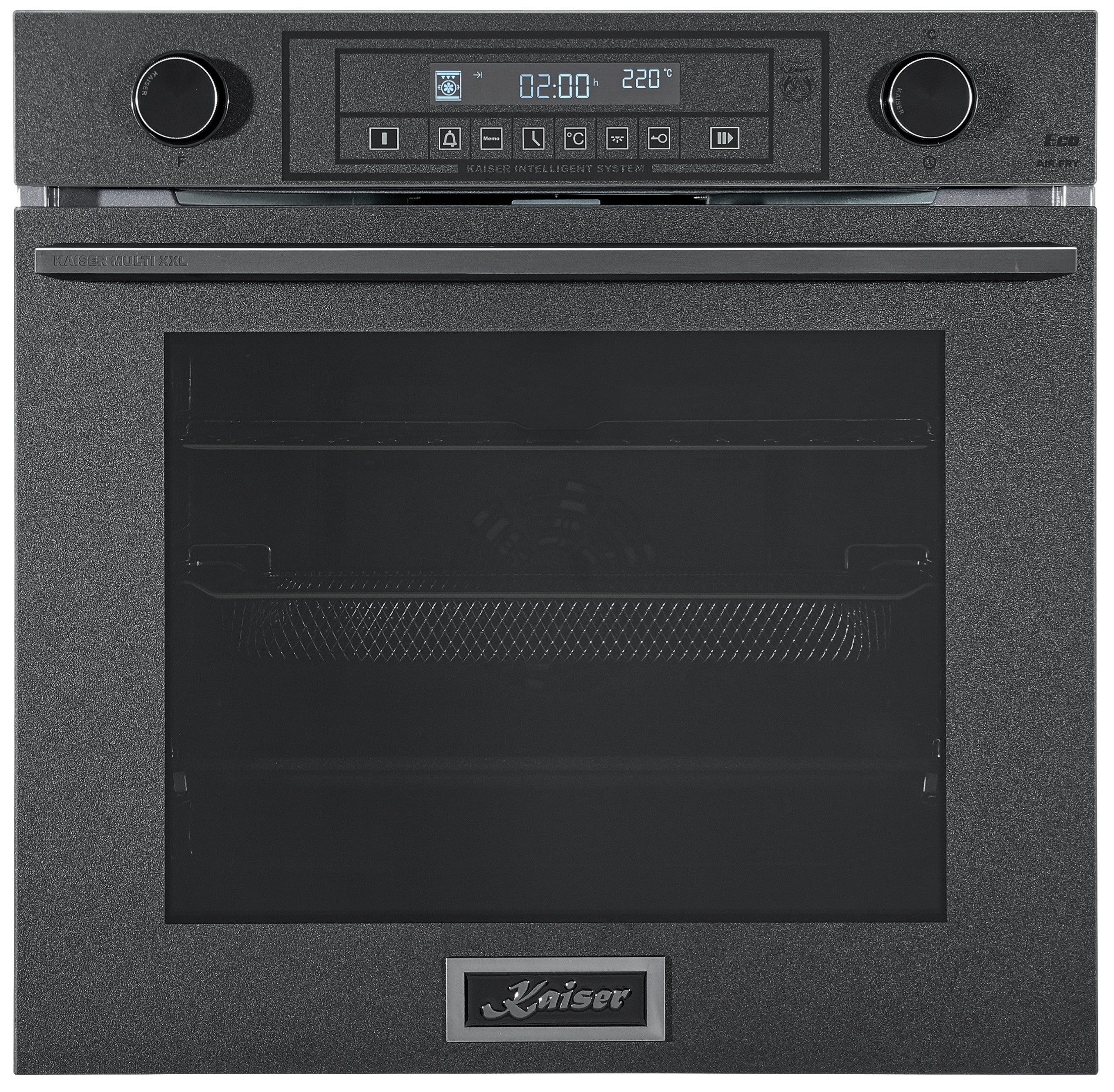 Kaiser Küchengeräte Einbaubackofen XXL 79 L Einbau-Backofen mit AirFry, Pizzastein und Drehspieß EH 6401, mit 1-fach-Teleskopauszug, Katalytische Selbstreinigung, Dampfreinigung, XXL Multi 14 Multifunktions-Elektrobackofen mit Airfry-Funktion