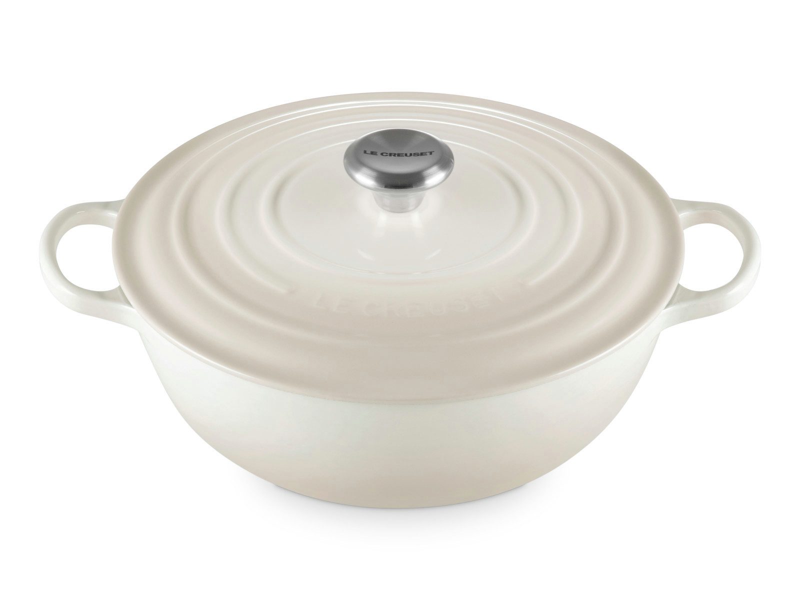 LE CREUSET Bräter Bräter La Marmite Signature rund meringue 28cm, Emailliertes Gusseisen