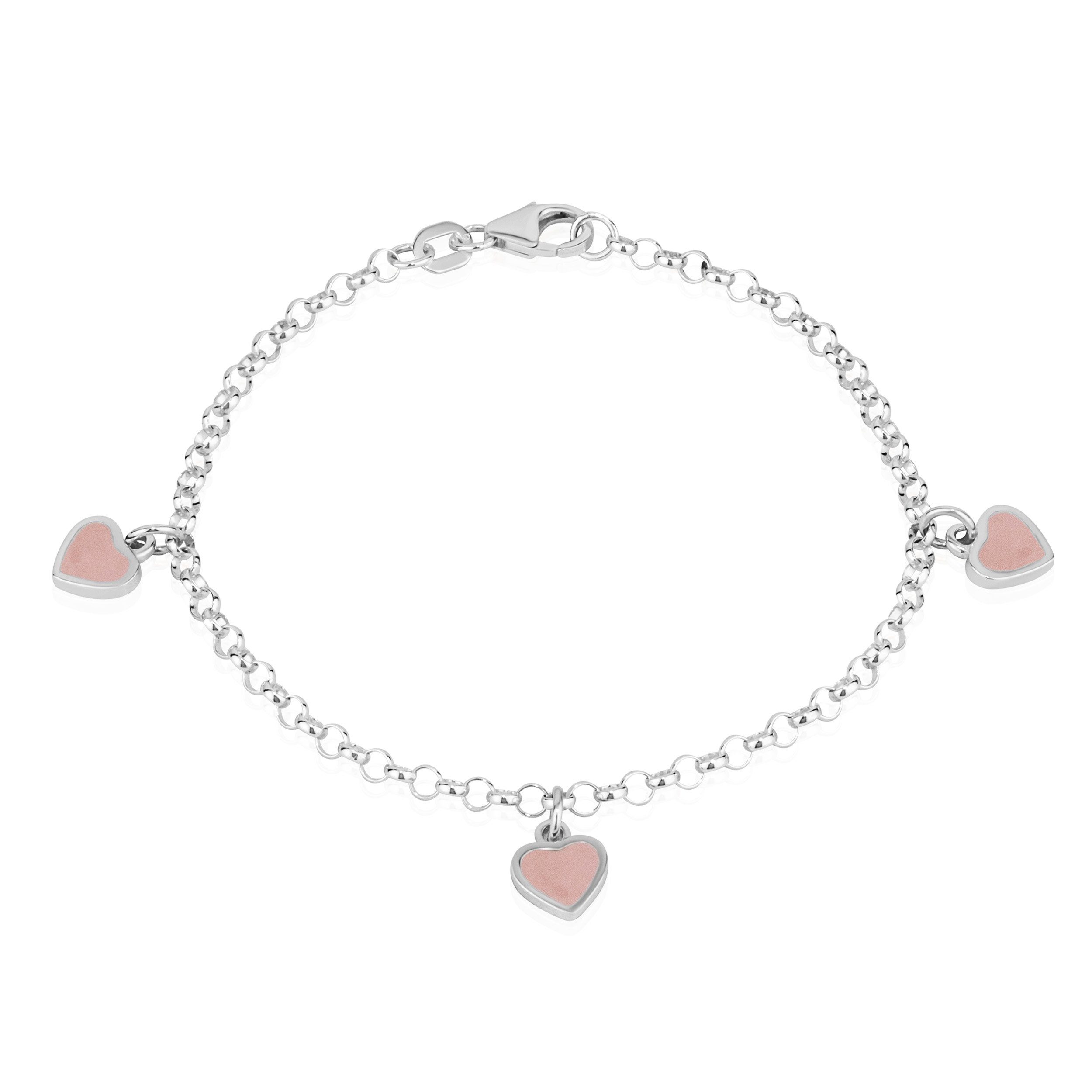 NKlaus Silberarmband 925er Silber Armband mit 3 Herz Für Kinder Und Dam rosa