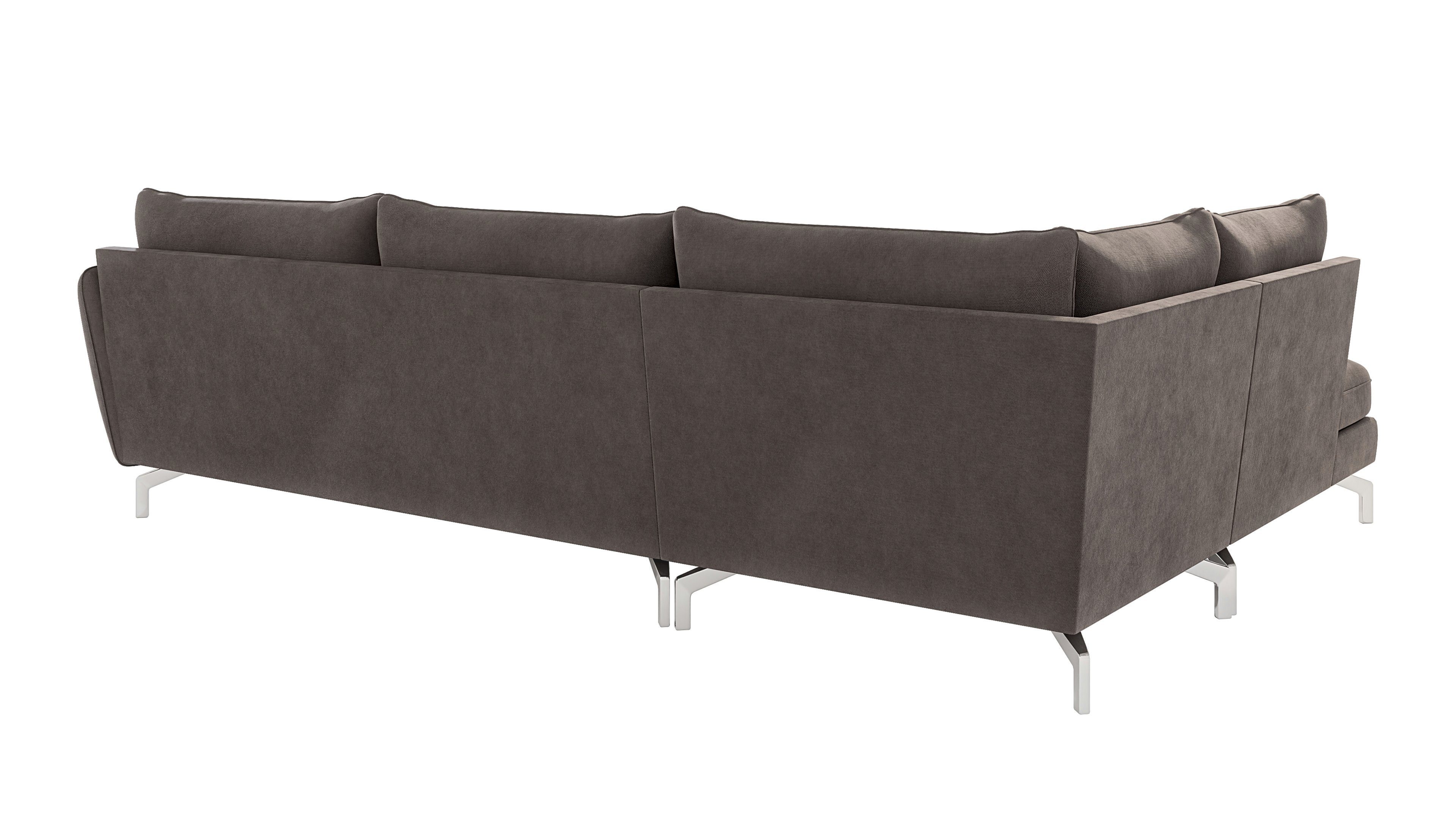 S-Style Möbel Ecksofa Modernes - oder Silber Metall mane Khaki bestellbar, mit Braun Wellenfederung Benita rechts links mit Füßen