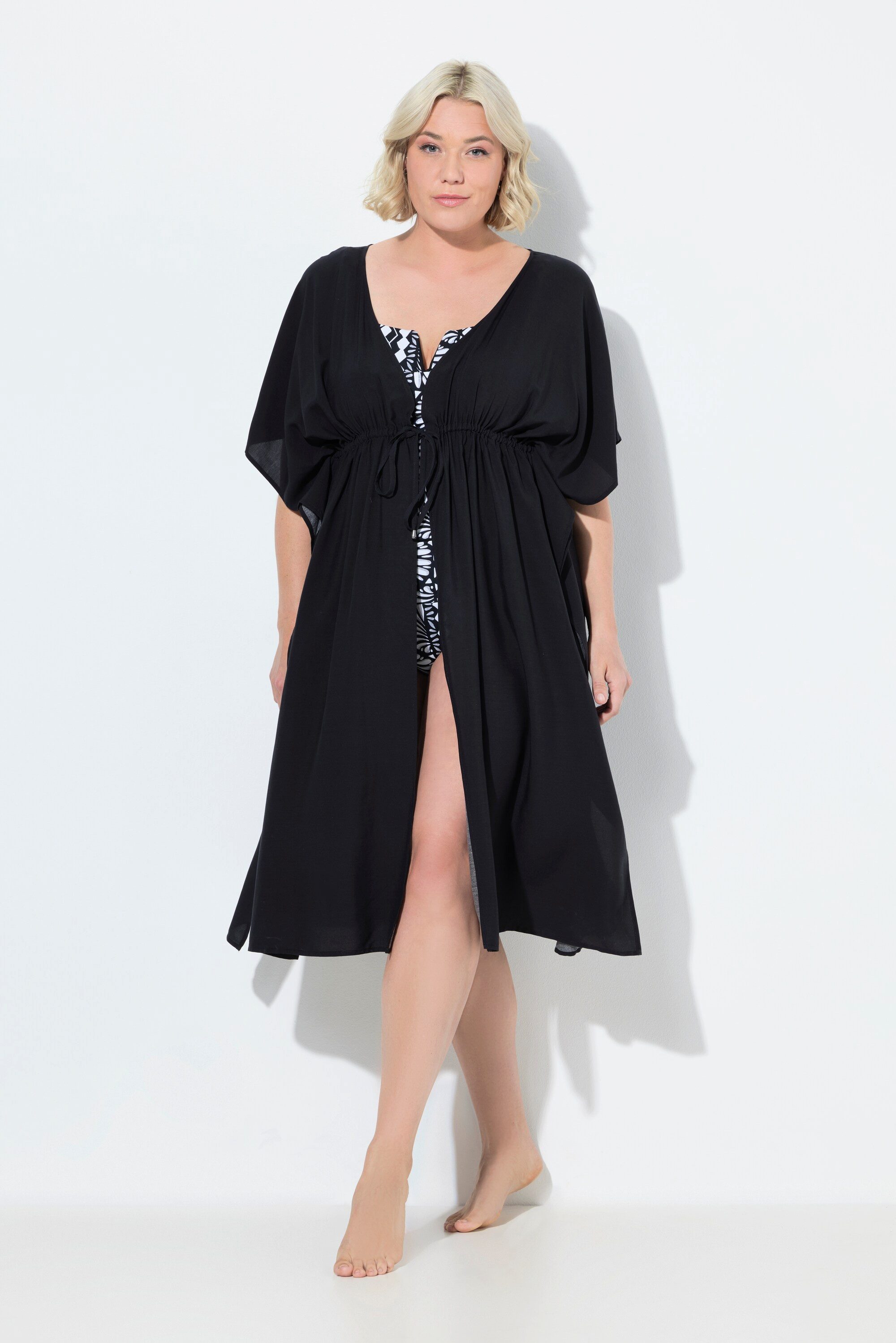 Ulla Popken Strandkleid Kaftan Oversized V-Ausschnitt Halbarm günstig online kaufen