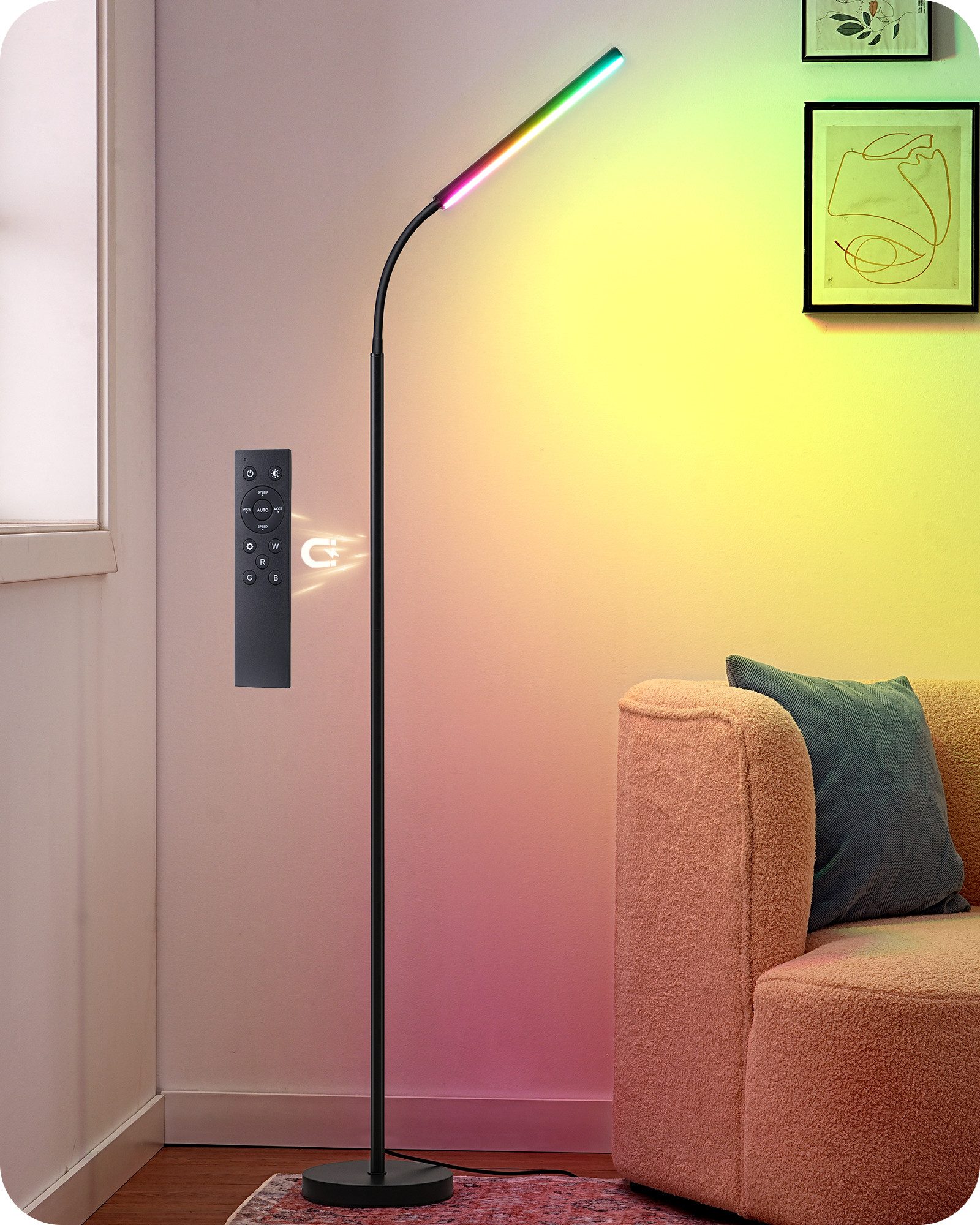 EDISHINE LED Stehlampe dimmbar, mit RGB Funktion, LED fest integriert, warmweiß, RGB Licht, mit RGB-Licht, Lampenkopf schwenkbar