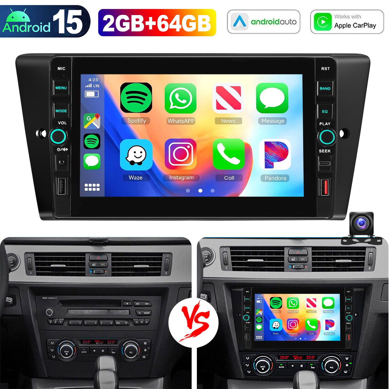 ESSGOO DAB+ Android 15 64G Für BMW 3er E90 E91 E92 E93 Carplay Autoradio NAVI Autoradio (RDS, BT, 4+64GB(optional), Digitalradio (DAB), FM, SWC, Apple Carplay Android Auto GPS Navi WIFI BT EQ Mit USB- und Type-C)