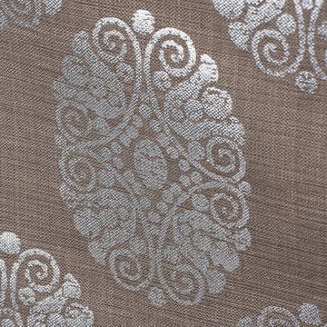 Prestigious Textiles Stoff Dekostoff Leinenstruktur Ornament taupe silber, mit Metallic-Effekt