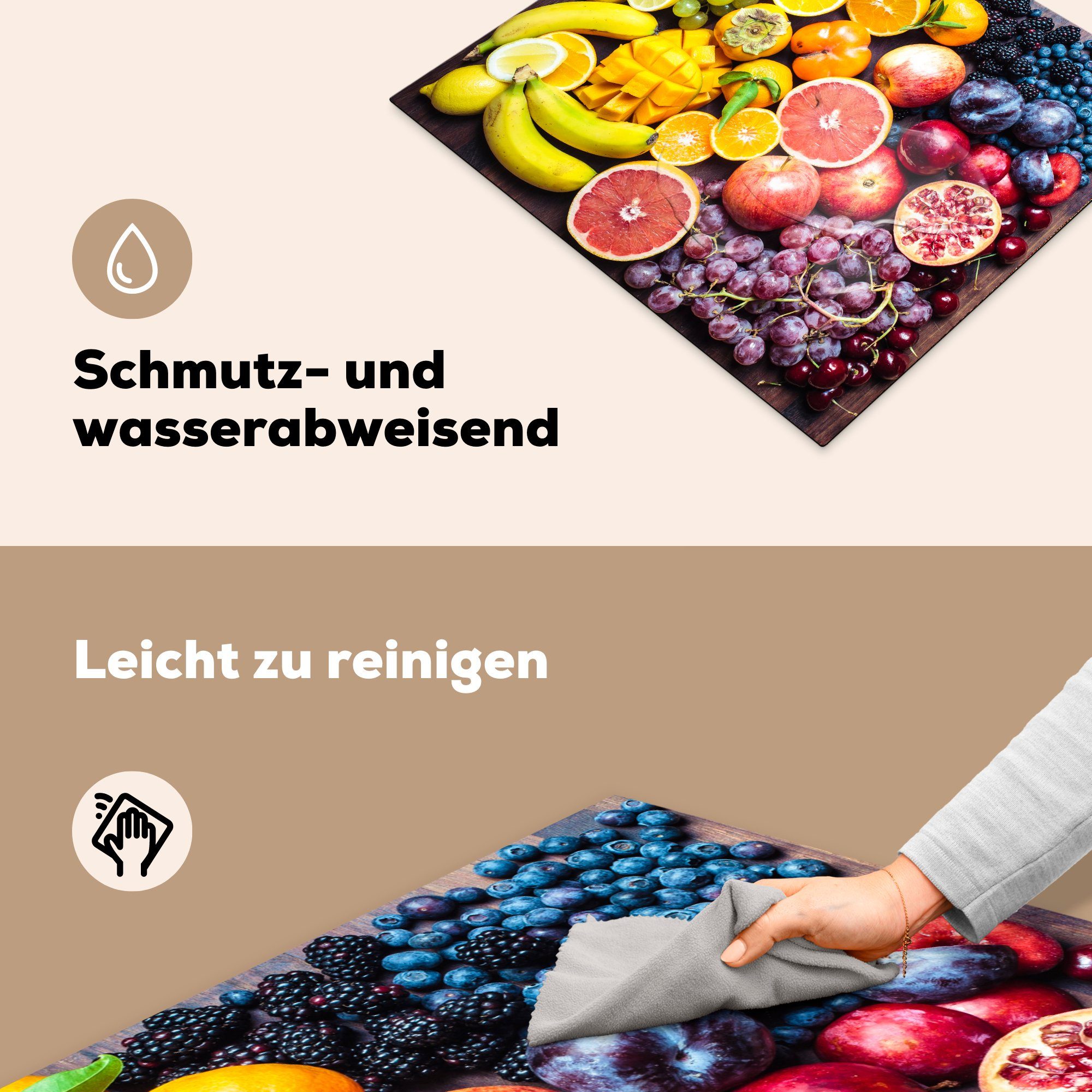 MuchoWow Herdblende-/Abdeckplatte Obst - Induktionsmatte (1 Farben, Ceranfeldabdeckung die Regenbogen - cm, tlg), Vinyl, küche, für 59x52