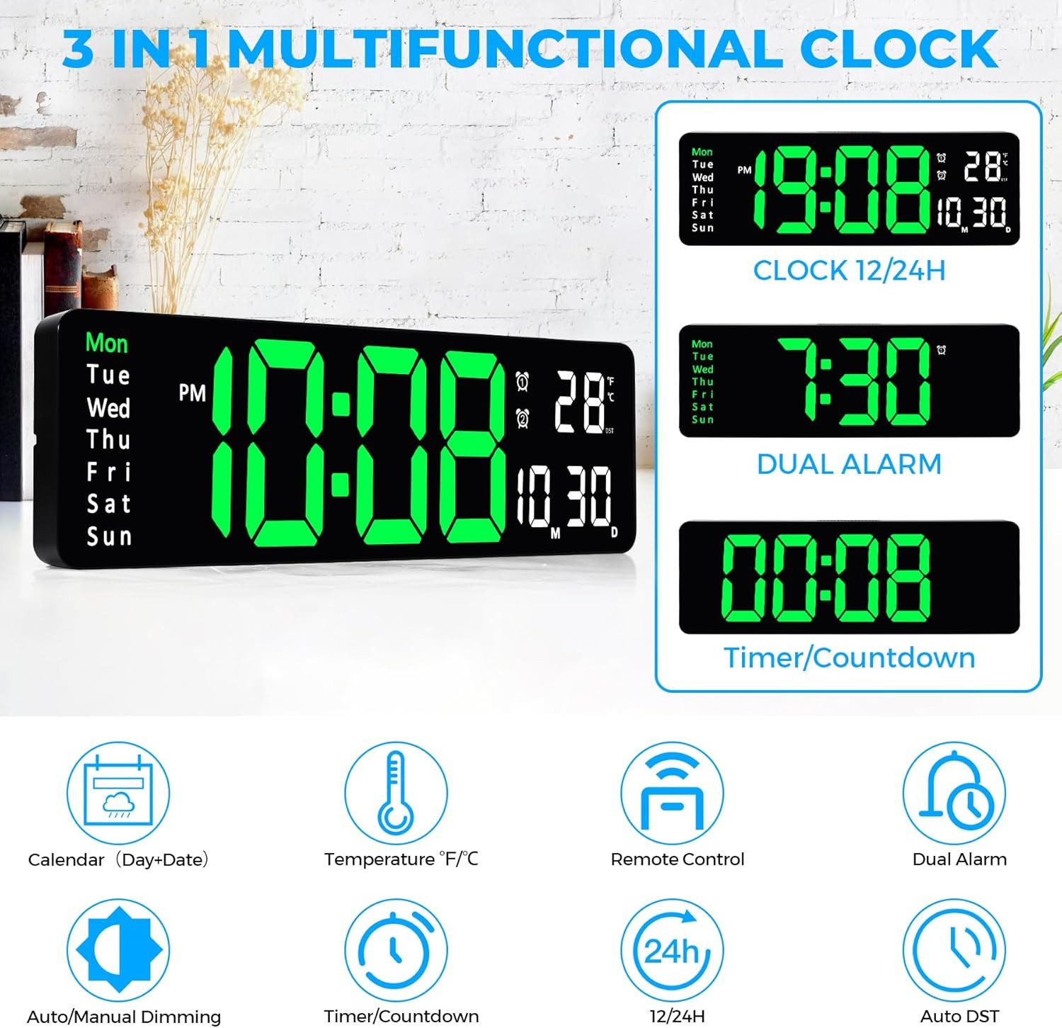BlingBin Digitaluhr 13" Wanduhr LED Anzeige günstig online kaufen
