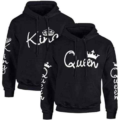 Couples Shop Kapuzenpullover King & Queen Hoodie Pullover für Paare mit trendigem Print im Partner Look