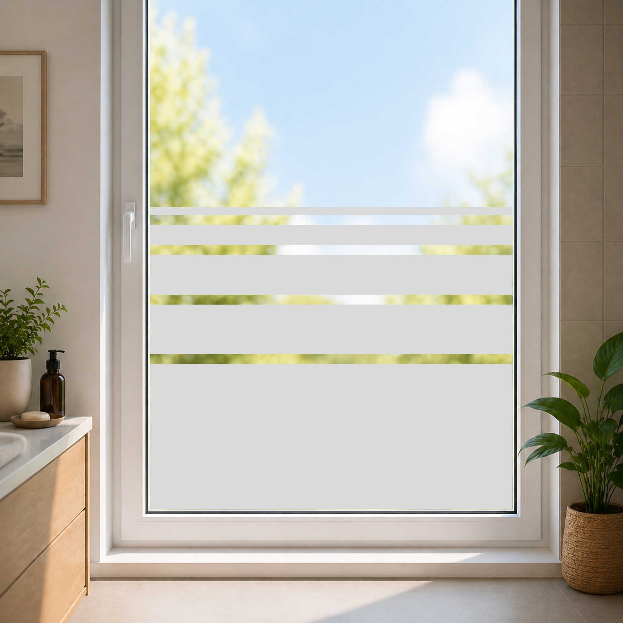 Nomiro Fensterfolie Sichtschutz Fensterfolie Streifen selbstklebend Milchglas silber, strukturiert, Streifen Design lichtdurchlässig Sichtschutz Milchglas zuschneidbar