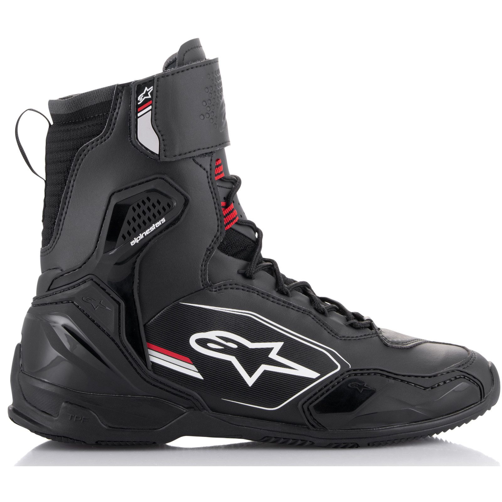 Alpinestars Alpinestars Superfaster Motorradschuhe schwarz / grau / hellrot Motorradstiefel (Packung, Antistatische und Öl- und Benzinfeste Sohle)