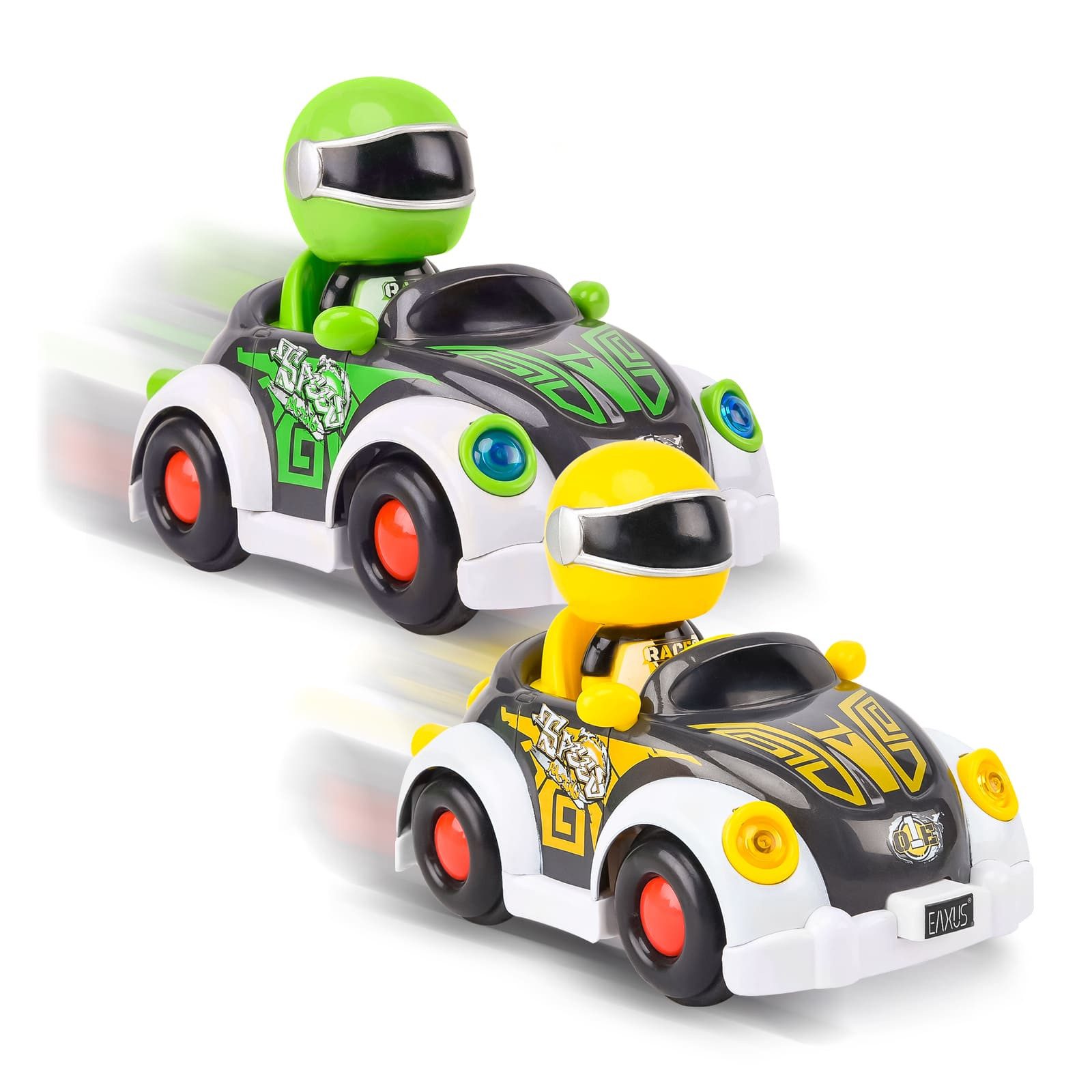 EAXUS RC-Auto Super Bumper Car - 2x Crash Stunt Auto (Für 2 Spieler, Gelb & Grün), ferngesteuertes Spielzeugauto mit Schleuder-Mechanismus