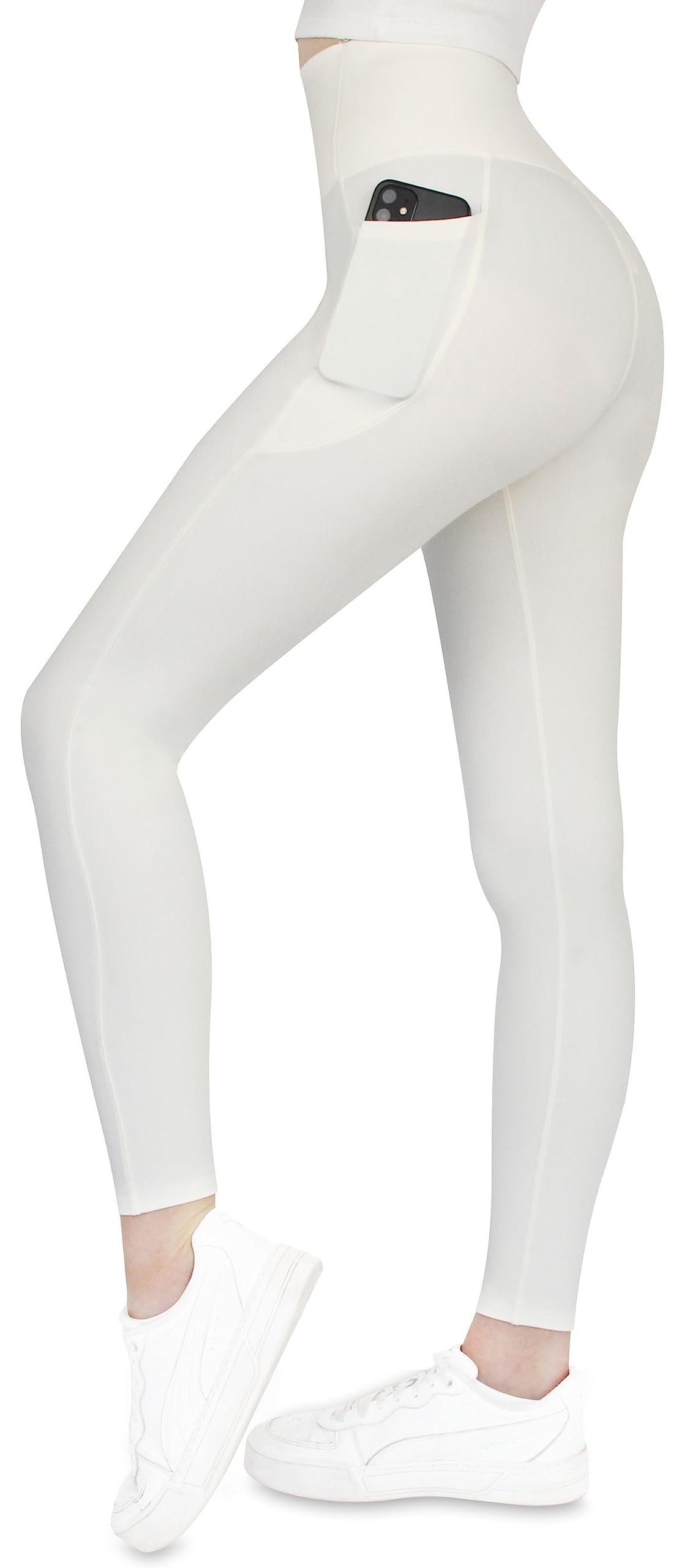 Leggings Taschen hohem mit Waist, Frentree mit vielen (High Creme Sporthose, Farben) für Yogaleggings Laufhose Lange Damen, in Komfort