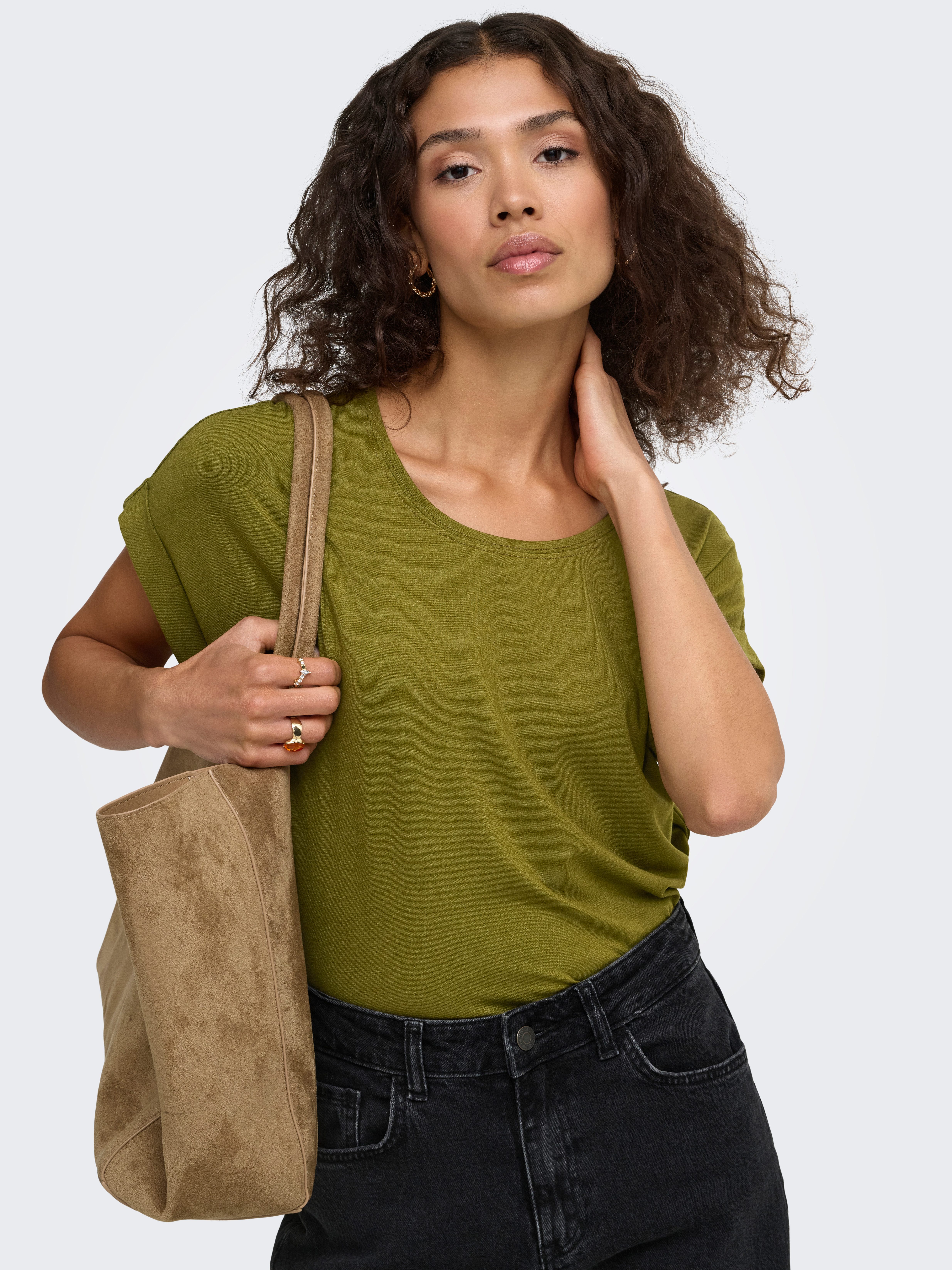 ONLY T-Shirt ONLMOSTER – T-Shirt mit melierter Optik und elastischem Material meliert, casual, lässig geschnitten, Viskosemischung, Rundhals