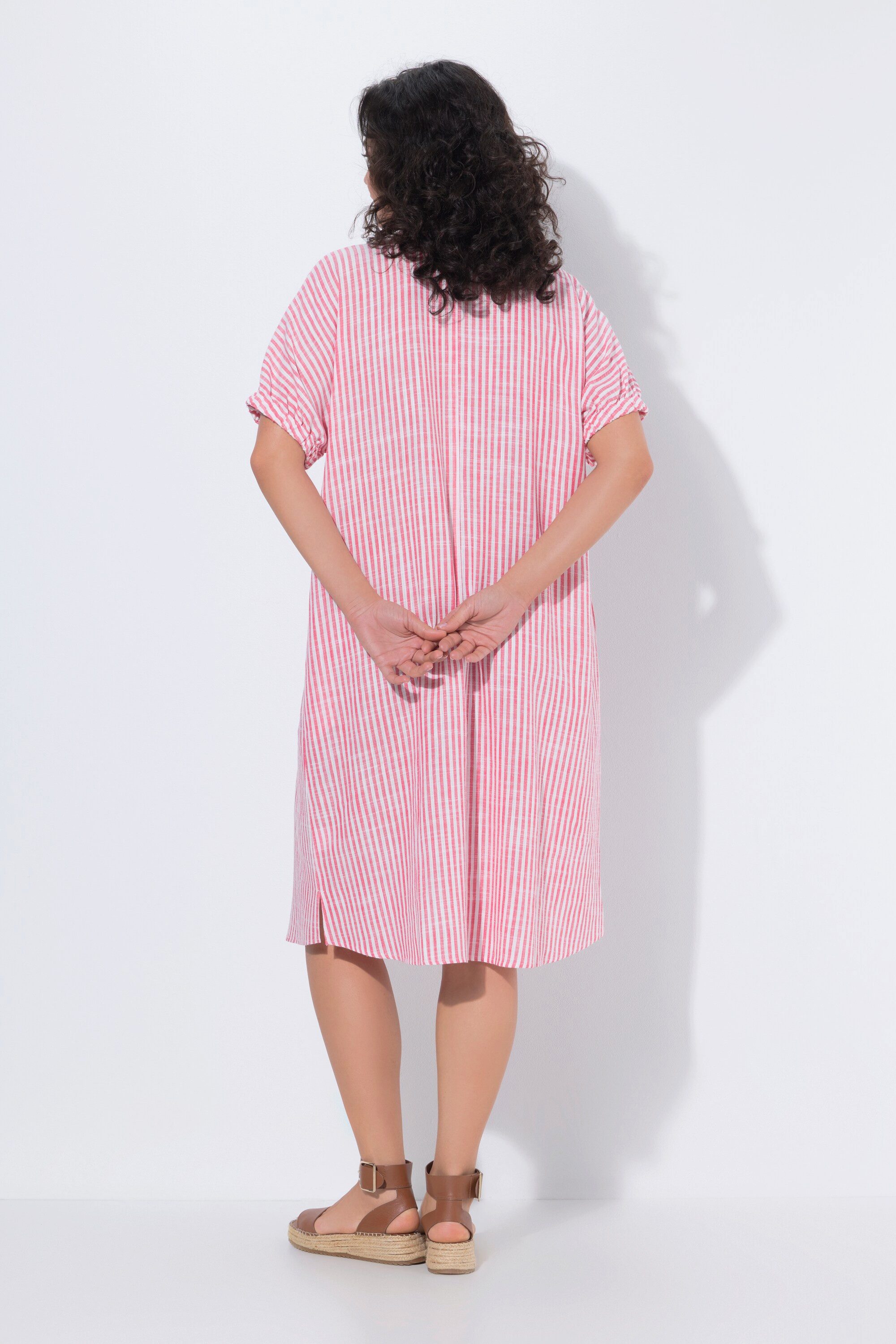 Ulla Popken Jerseykleid Leinenmix-Kleid Streifen Oversized Hemdkragen