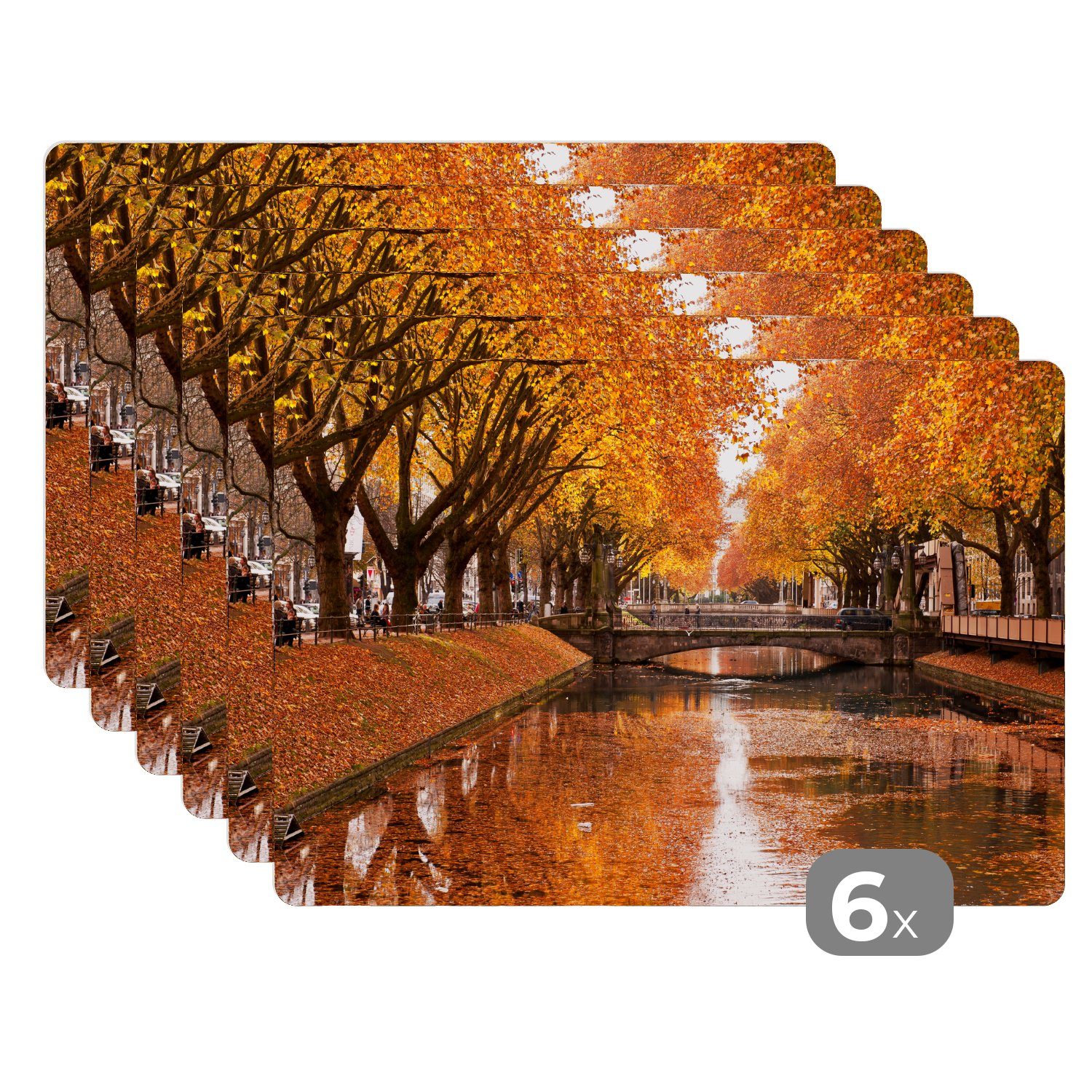 Platzset, Herbst in der Düsseldorfer Innenstadt, MuchoWow, (6-St), Platzset, Platzdecken, Platzmatte, Tischmatten, Schmutzabweisend