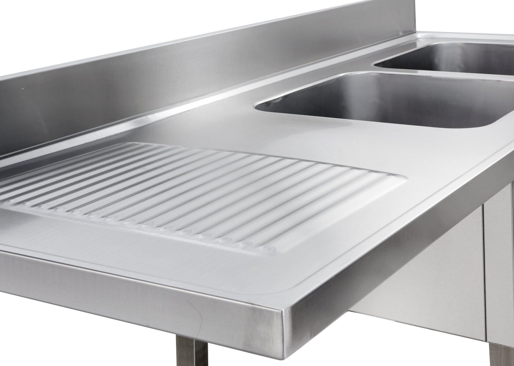 GastroHero Arbeitstisch Spülbecken Edelstahl Gastro 160 cm 2 Becken rechts Ablage