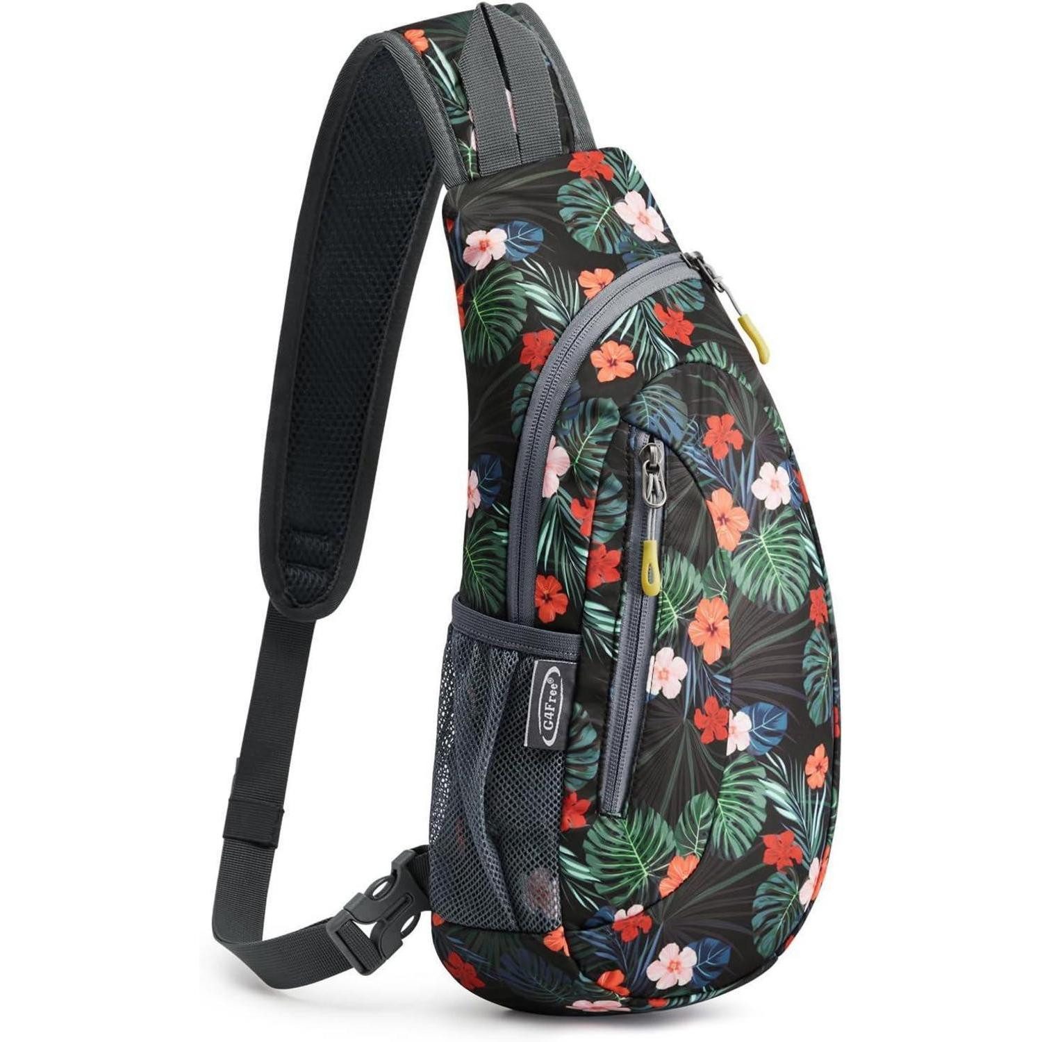 LuxusKollektion Umhängetasche Brusttasche Sling Rucksack Wandern Radfahren Reisen S Blume Schwarz